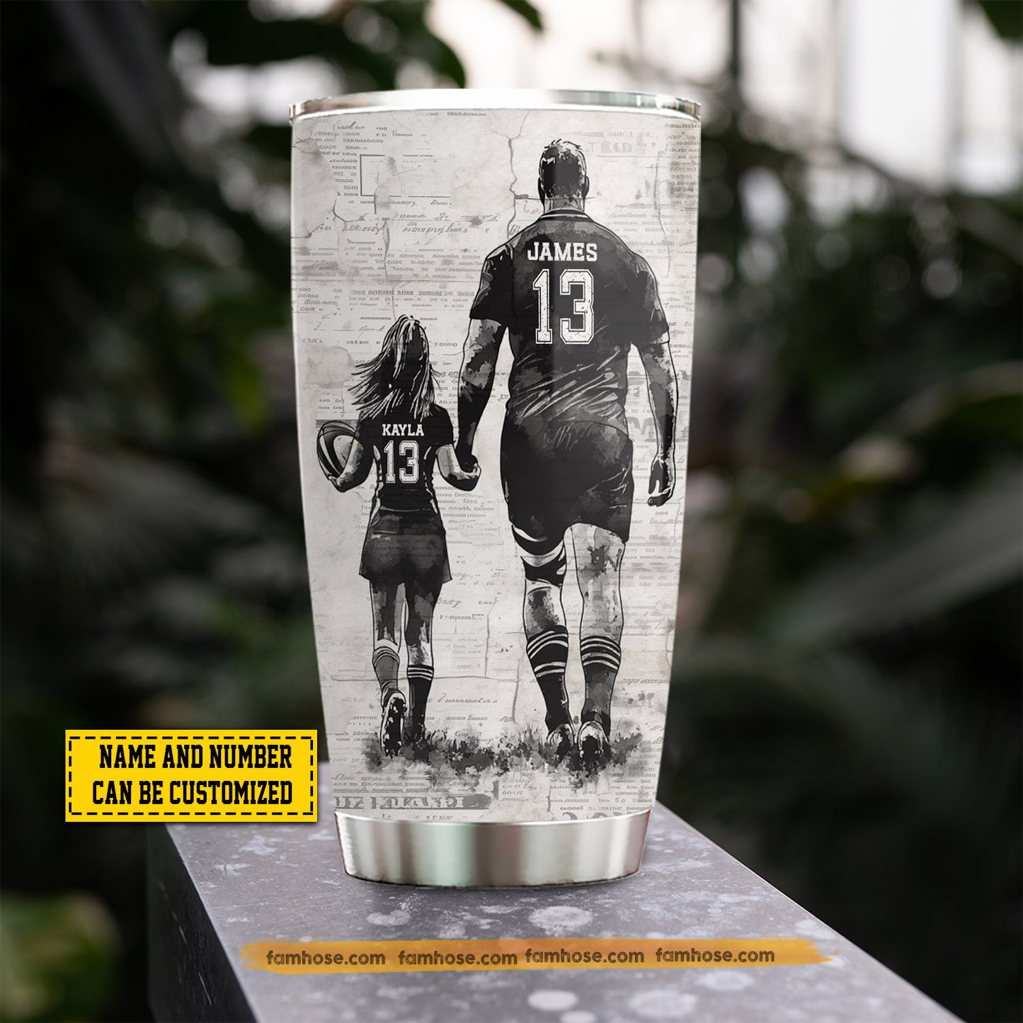 Personalized Rugby Dad Daughter Tumbler, Behind Every Rugby Player Sports Stainless Steel Tumbler, Travel Mug Tumblers Gift For Rugby Lovers