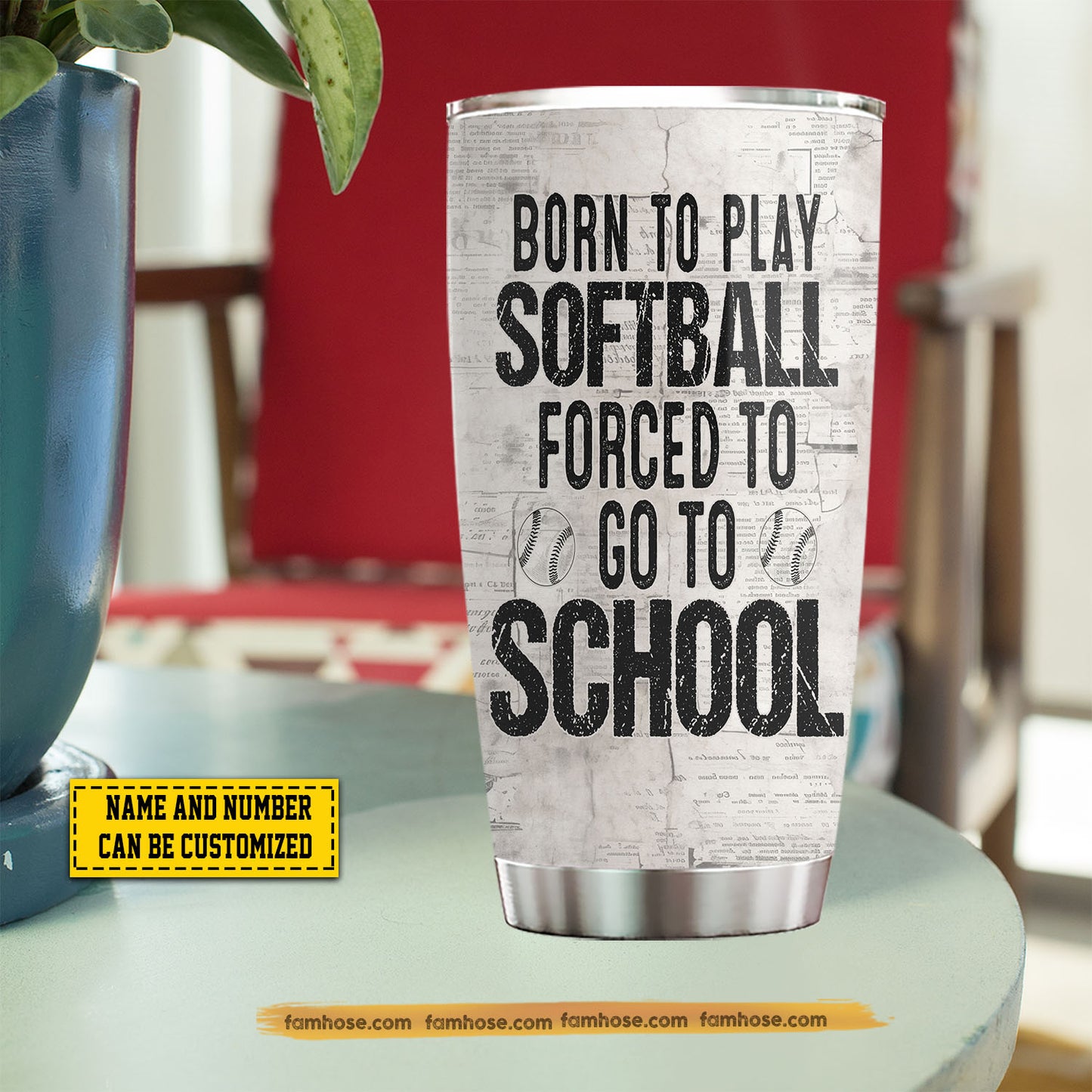 Funny Personalized Back To School Softball Girl Kid Tumbler, Born To Play Softball Sports Stainless Steel Tumbler Gift For Softball Lovers