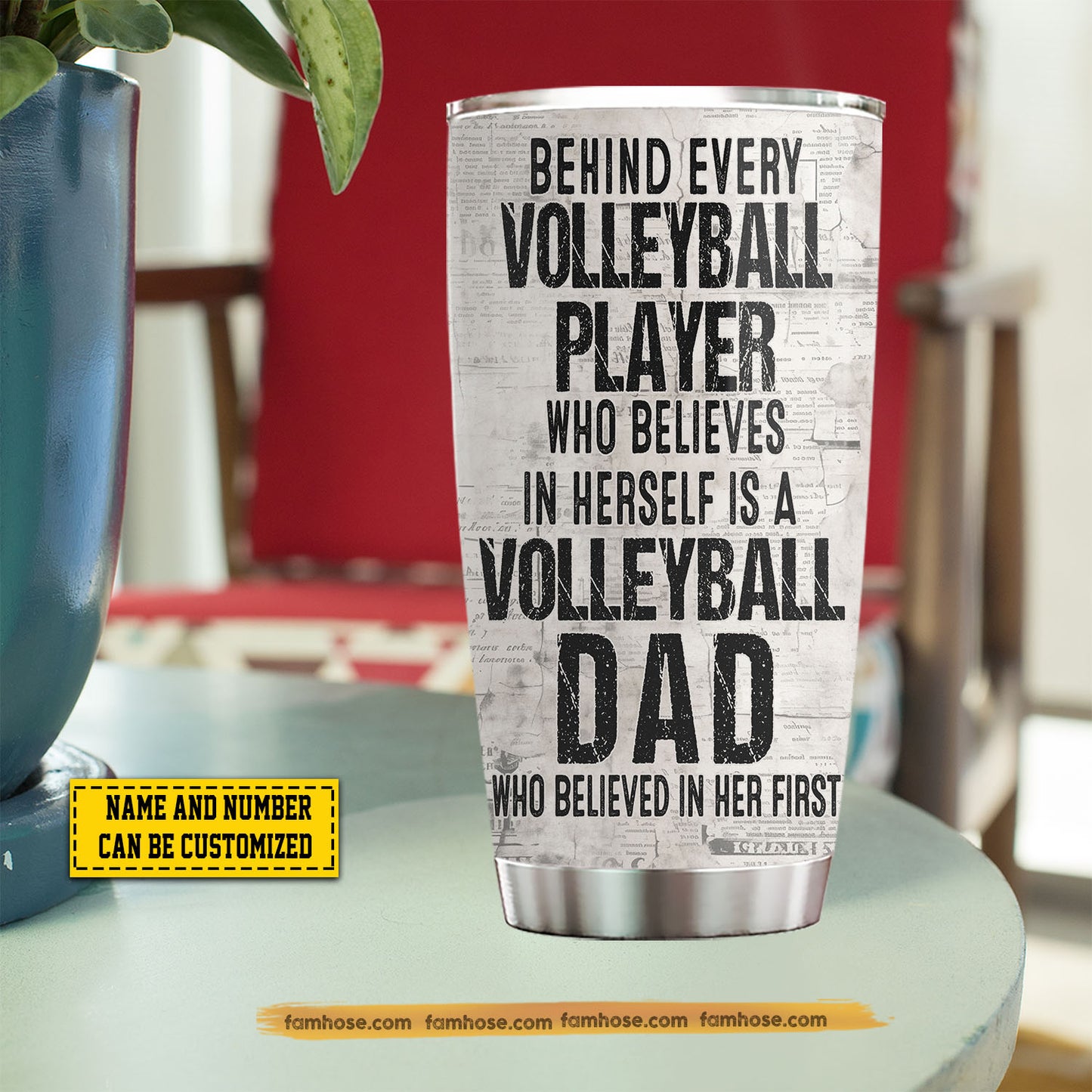 Personalized Volleyball Dad Daughter Tumbler, Behind Every Volleyball Player Sports Stainless Steel Tumbler, Travel Mug Tumblers Father's Day Gift For Volleyball Lovers