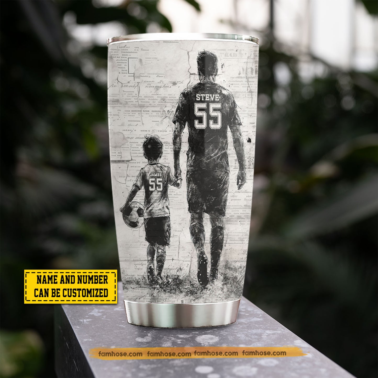 Personalized Soccer Dad Son Tumbler, Behind Every Soccer Player Sports Stainless Steel Tumbler, Travel Mug Tumblers Father's Day Gift For Soccer Lovers