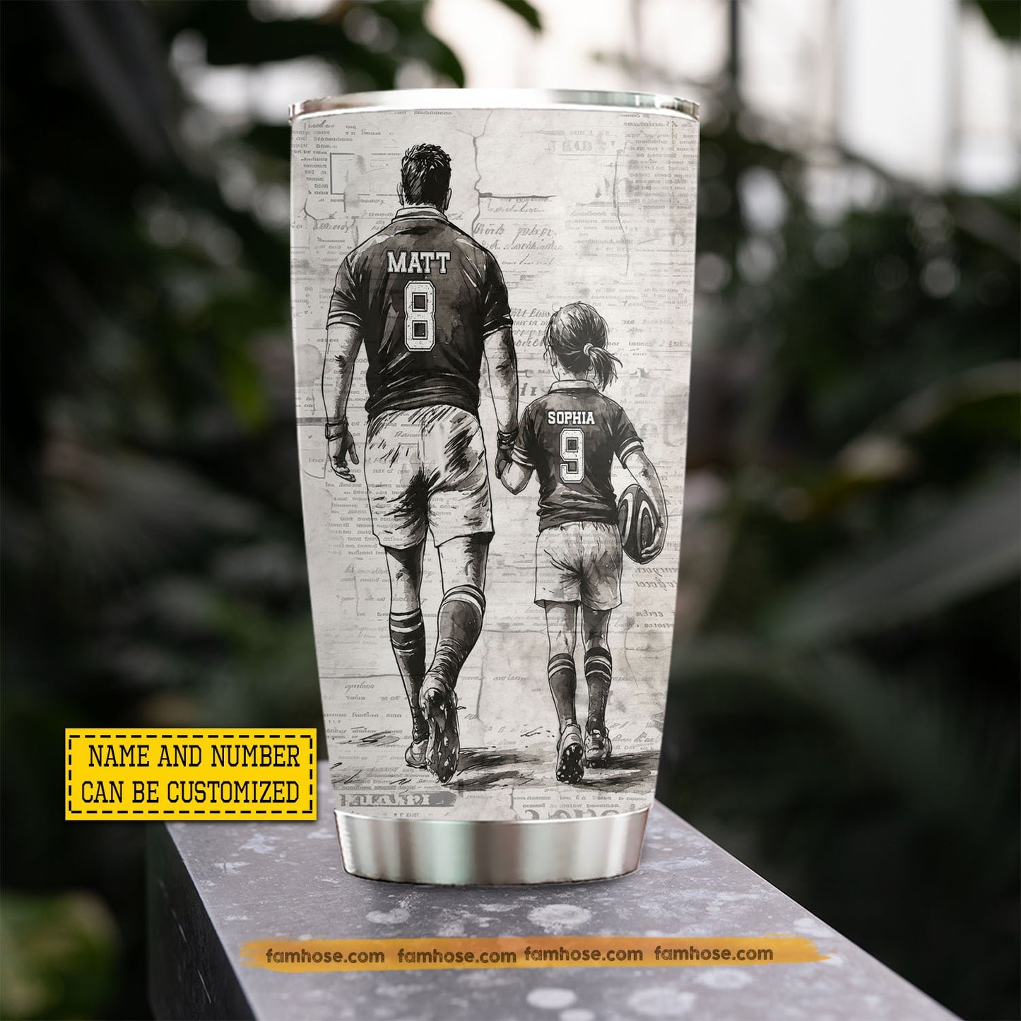 Personalized Rugby Dad Daughter Tumbler, Behind Every Rugby Player Sports Stainless Steel Tumbler, Travel Mug Tumblers Father's Day Gift For Rugby Lover