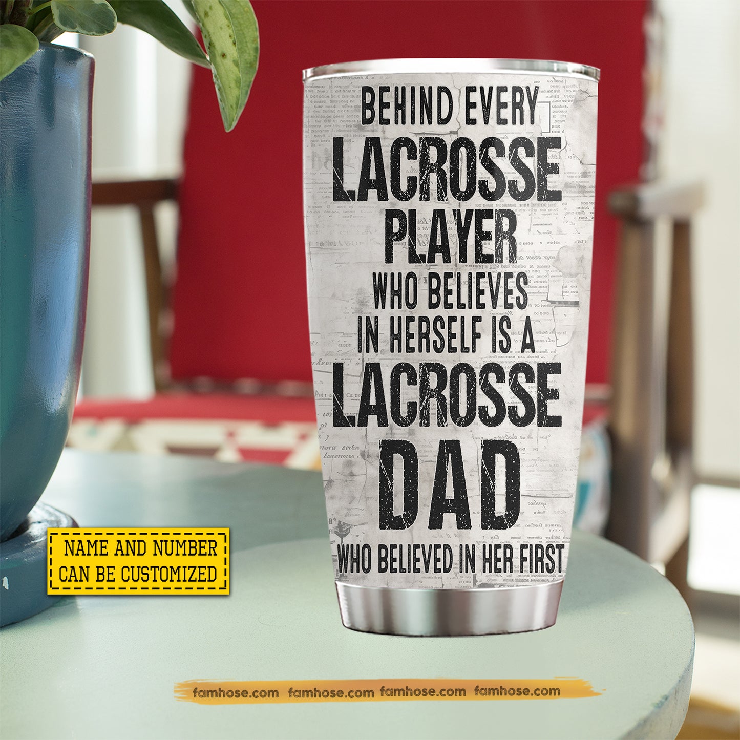 Personalized Lacrosse Dad Daughter Tumbler, Behind Every Lacrosse Player Sports Stainless Steel Tumbler, Travel Mug Tumblers Father's Day Gift For Lacrosse Lovers