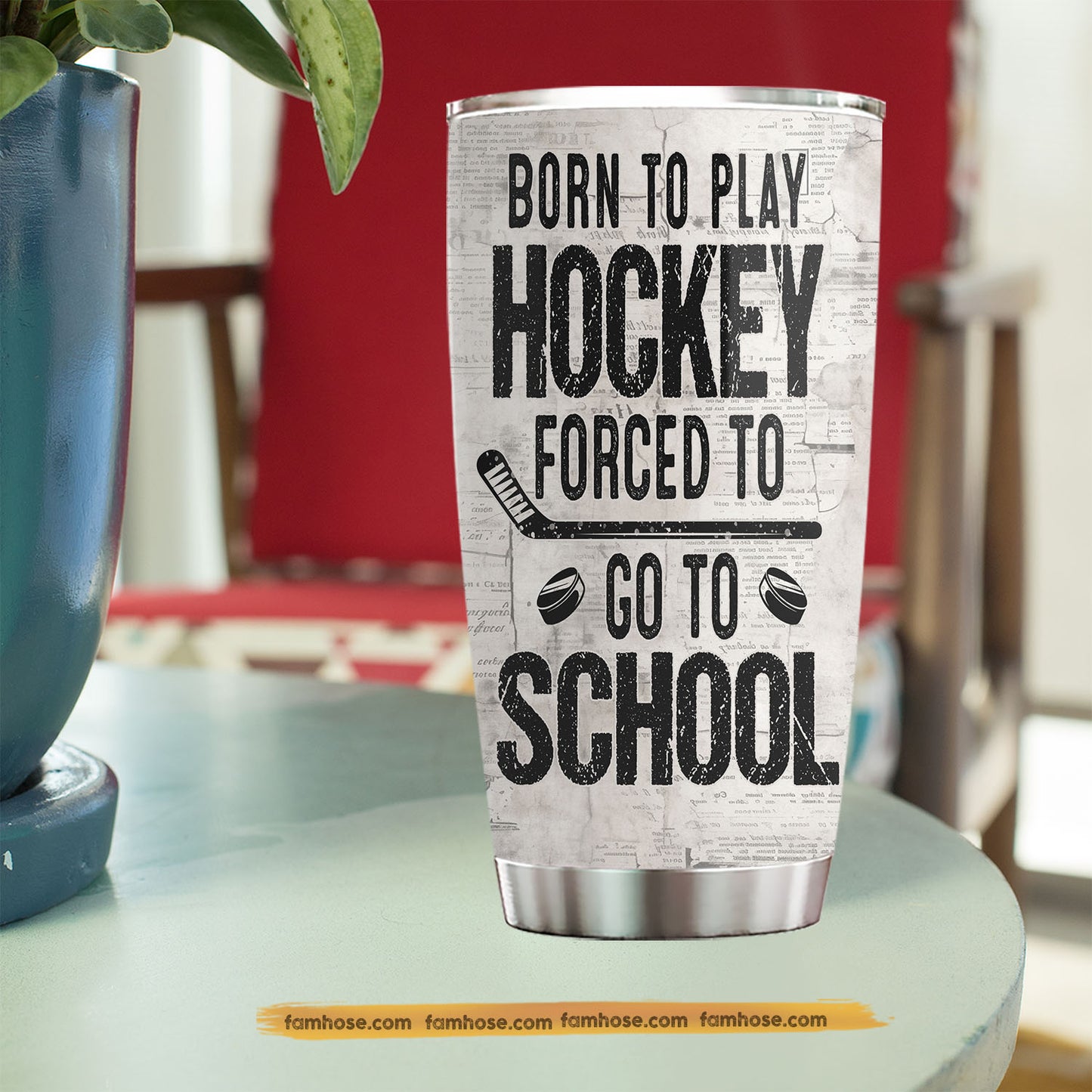 Personalized Back To School Hockey Kid Tumbler, Born To Play Hockey Sports Stainless Steel Tumbler Gift For Hockey Lovers