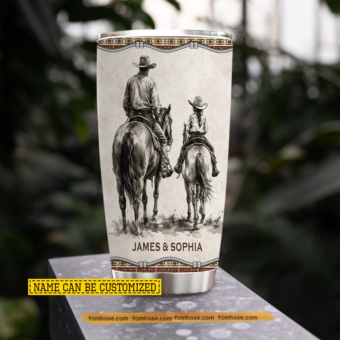 Personalized Cowboy & Cowgirl Dad Daughter Tumbler, Behind Every Horse Girl Stainless Steel Tumbler, Travel Mug Tumblers Father's Day Gift For Cowboy & Cowgirl Lover