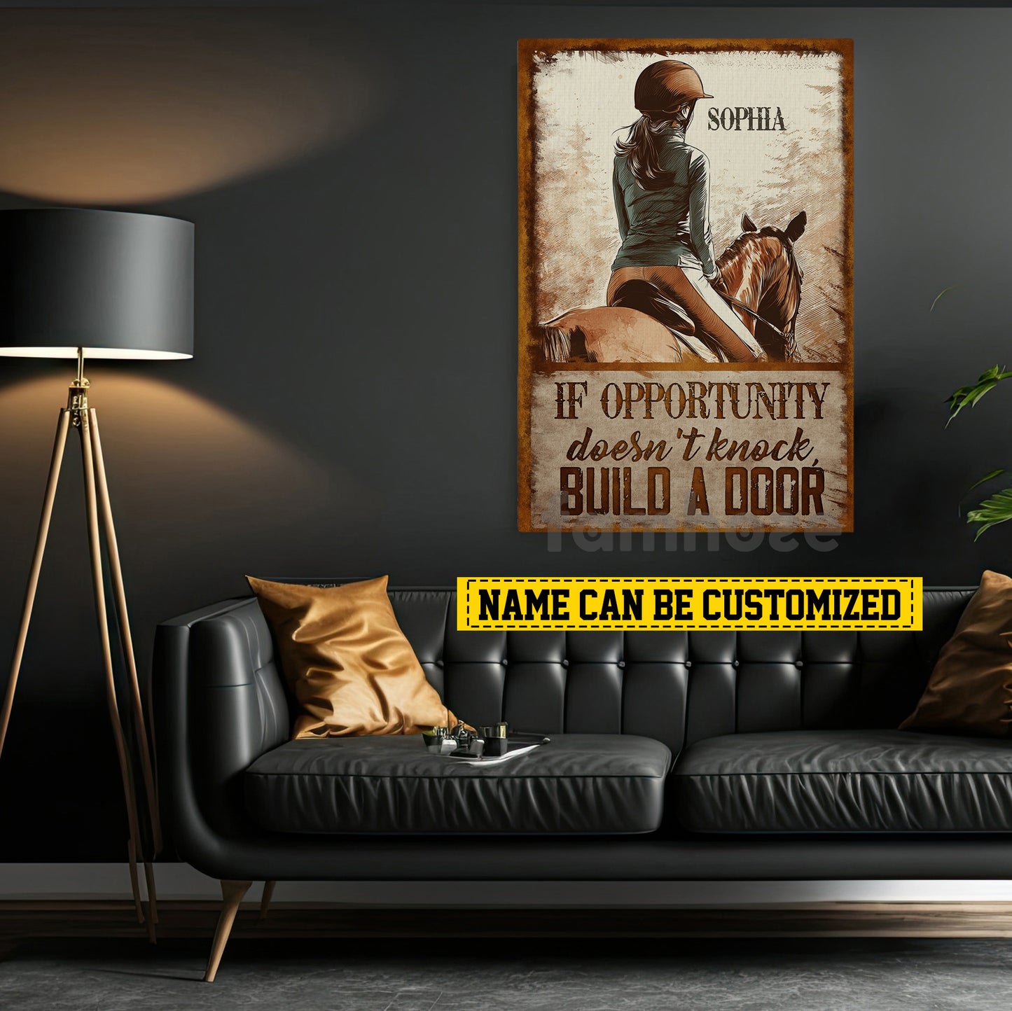 Funny Personalized Horse Riding Girl Canvas Painting, If Opportunity Doesn't Knock Inspirational Quotes Wall Art Decor, Poster Gift For Horse Girl