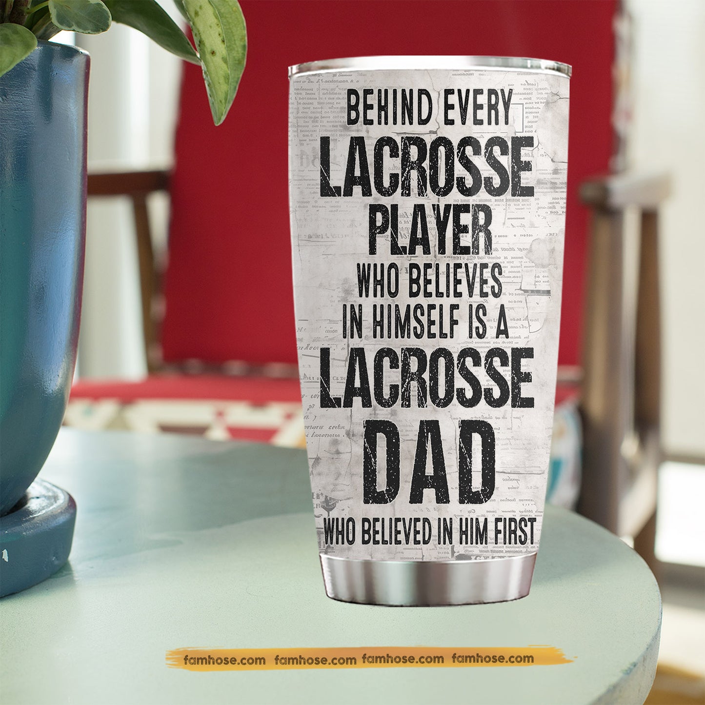 Personalized Lacrosse Dad Son Tumbler, Behind Every Lacrosse Player Sports Stainless Steel Tumbler, Travel Mug Tumblers Father's Day Gift For Lacrosse Lovers