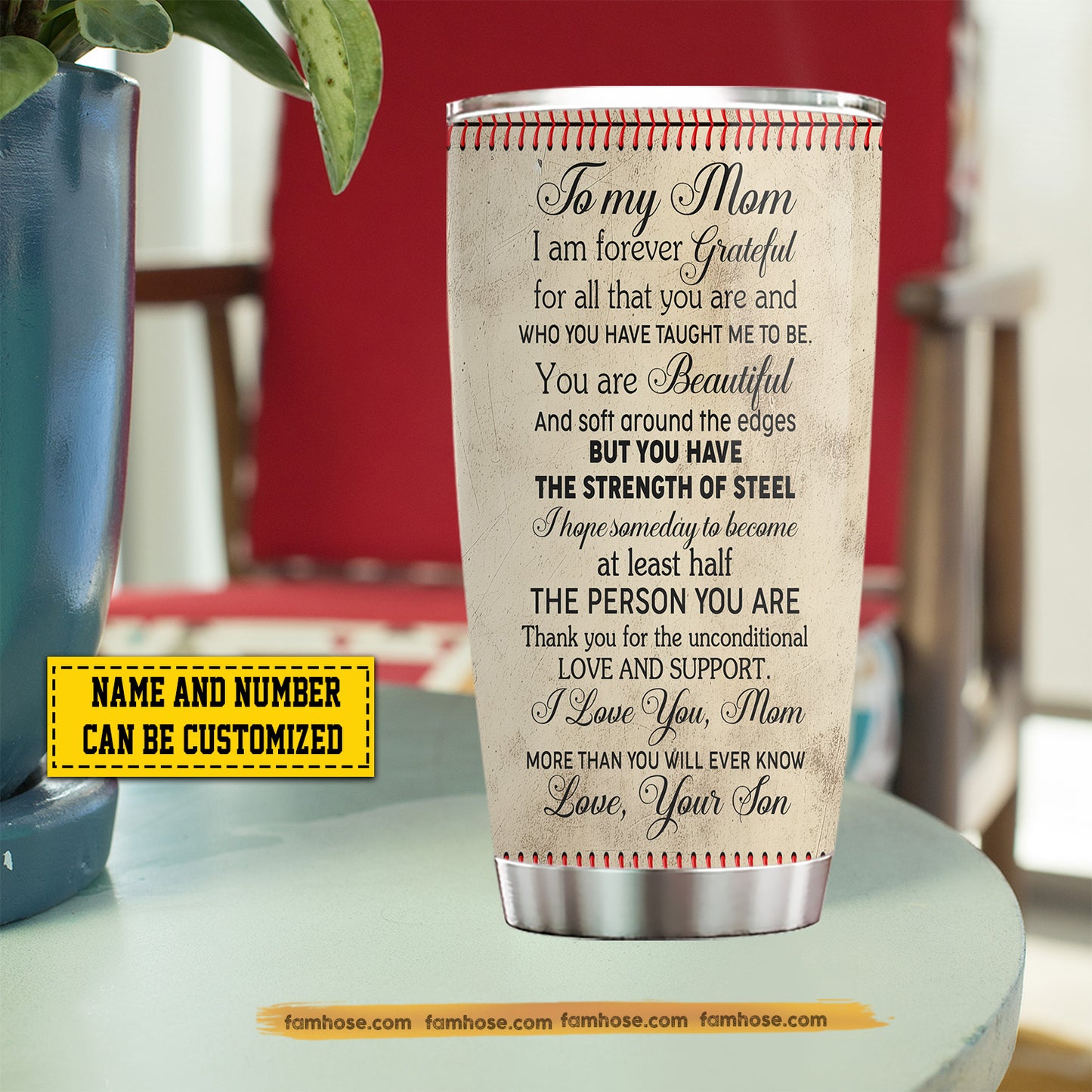 Personalized Baseball Mom & Son Stainless Steel Tumbler, To My Mom I Am Forever Grateful Sport Travel Mug Tumblers Mother's Day Gift For Mom From Baseball Boy