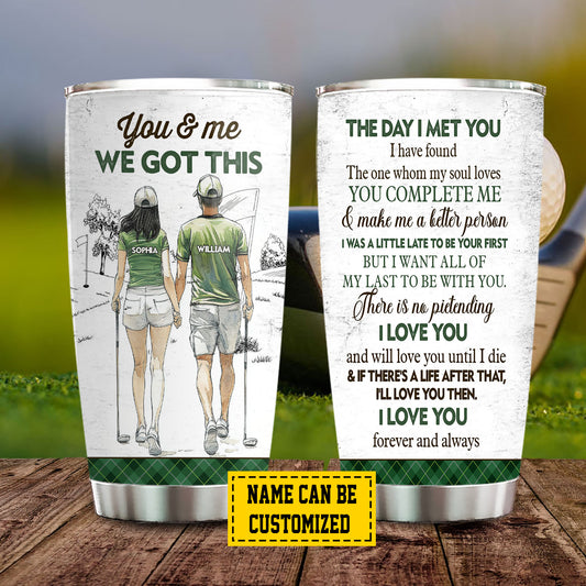 Romantic Personalized Golf Couple Tumbler, The Day I Met You Sports Stainless Steel Tumbler, Travel Mug Tumblers Valentine's Day Gift For Golf-Loving Couple