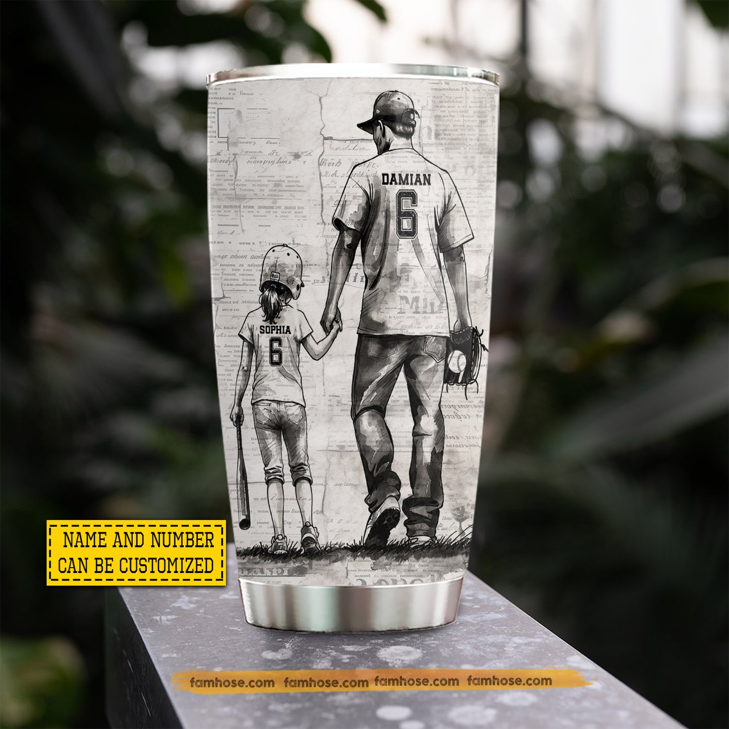 Personalized Softball Dad Daughter Tumbler, Behind Every Softball Player Sport Stainless Steel Tumbler, Travel Mug Tumblers Father's Day Gift For Softball Lover