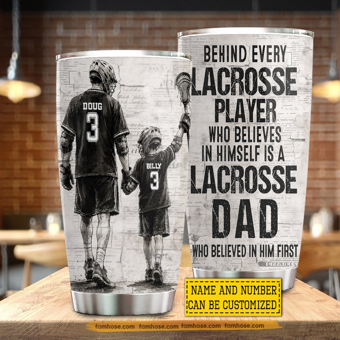 Personalized Lacrosse Dad Son Tumbler, Behind Every Lacrosse Player Sports Stainless Steel Tumbler, Travel Mug Tumblers Father's Day Gift For Lacrosse Lovers