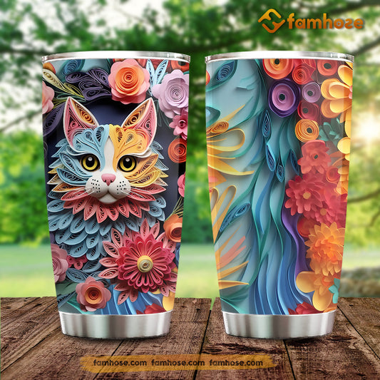 Cat Tumbler, Floral Cat Elegance Stainless Steel Tumbler, Travel Mug Tumblers Gift For Cat Lovers