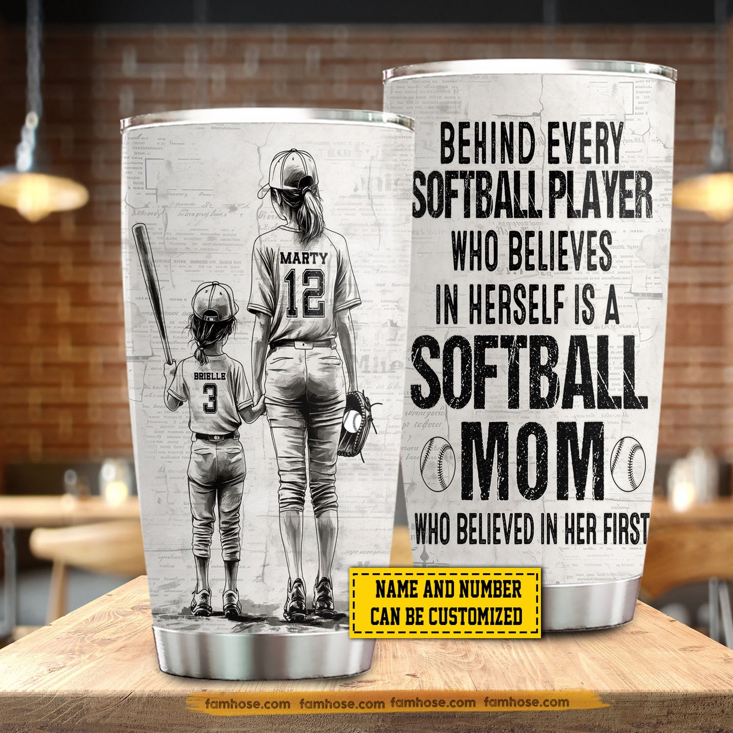 Personalized Softball Mom Daughter Tumbler, Behind Every Softball Player, Softball Stainless Steel Tumbler, Best Mother's Day Gift For Mom From Softball Lovers