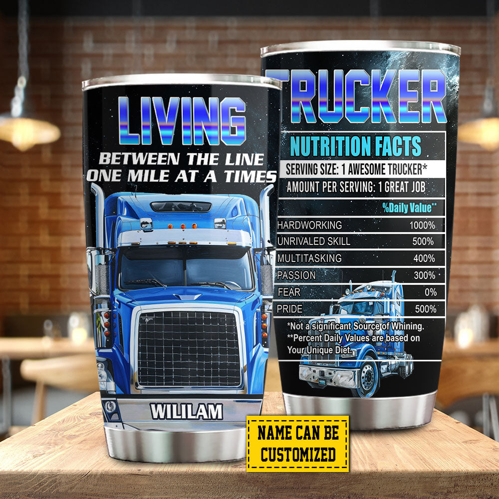 Personalized Trucker Stainless Steel Tumbler, Trucker Nutrition Facts Tumbler Gifts For Truck Drivers