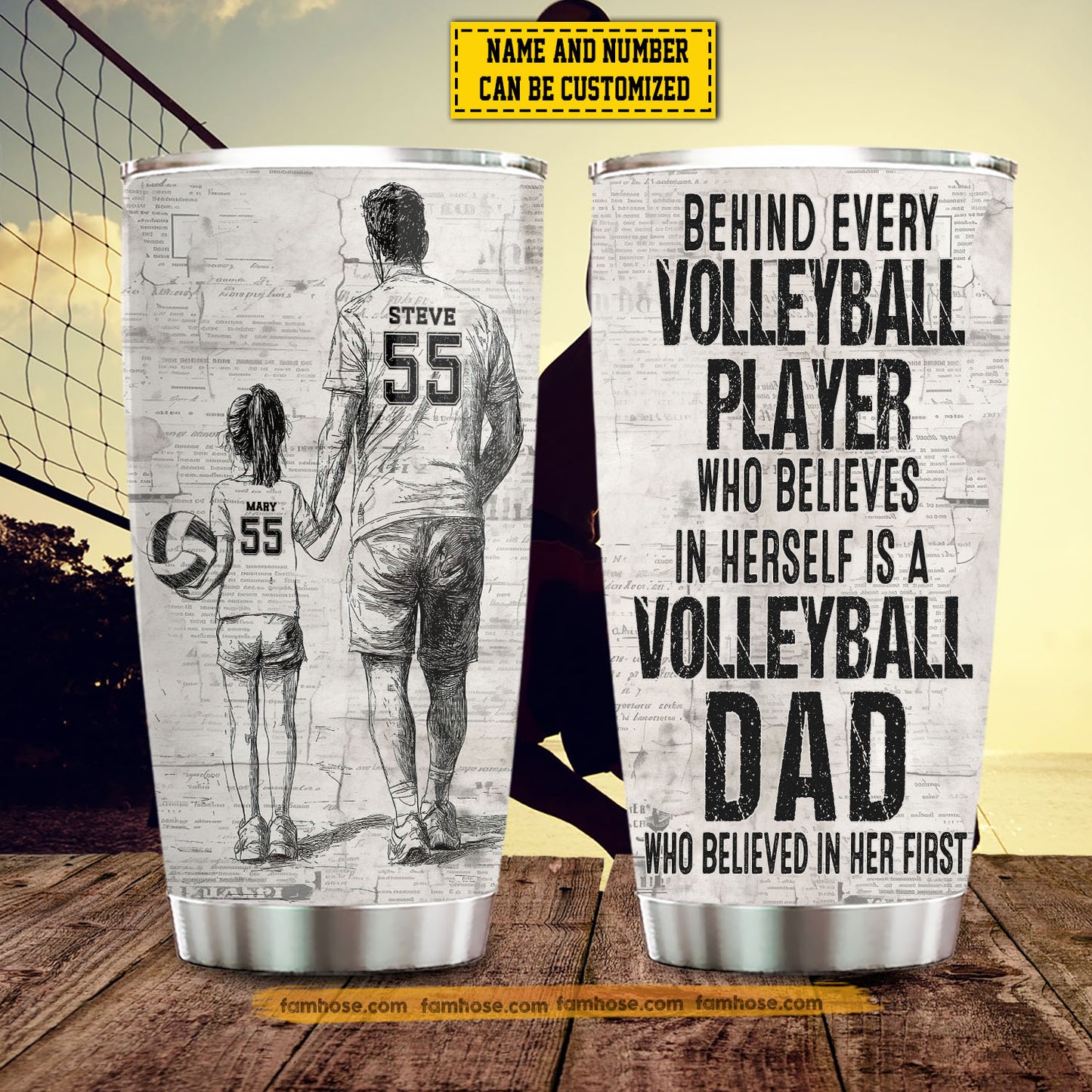 Personalized Volleyball Dad Daughter Tumbler, Behind Every Volleyball Player Sports Stainless Steel Tumbler, Travel Mug Tumblers Father's Day Gift For Volleyball Lovers