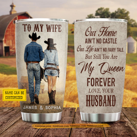 Personalized Cowboy Cowgirl Love Couple Tumbler, To My Wife Stainless Steel Tumbler, Valentine Tumbler Gifts For Cowgirl Wife From Cowboy Husband