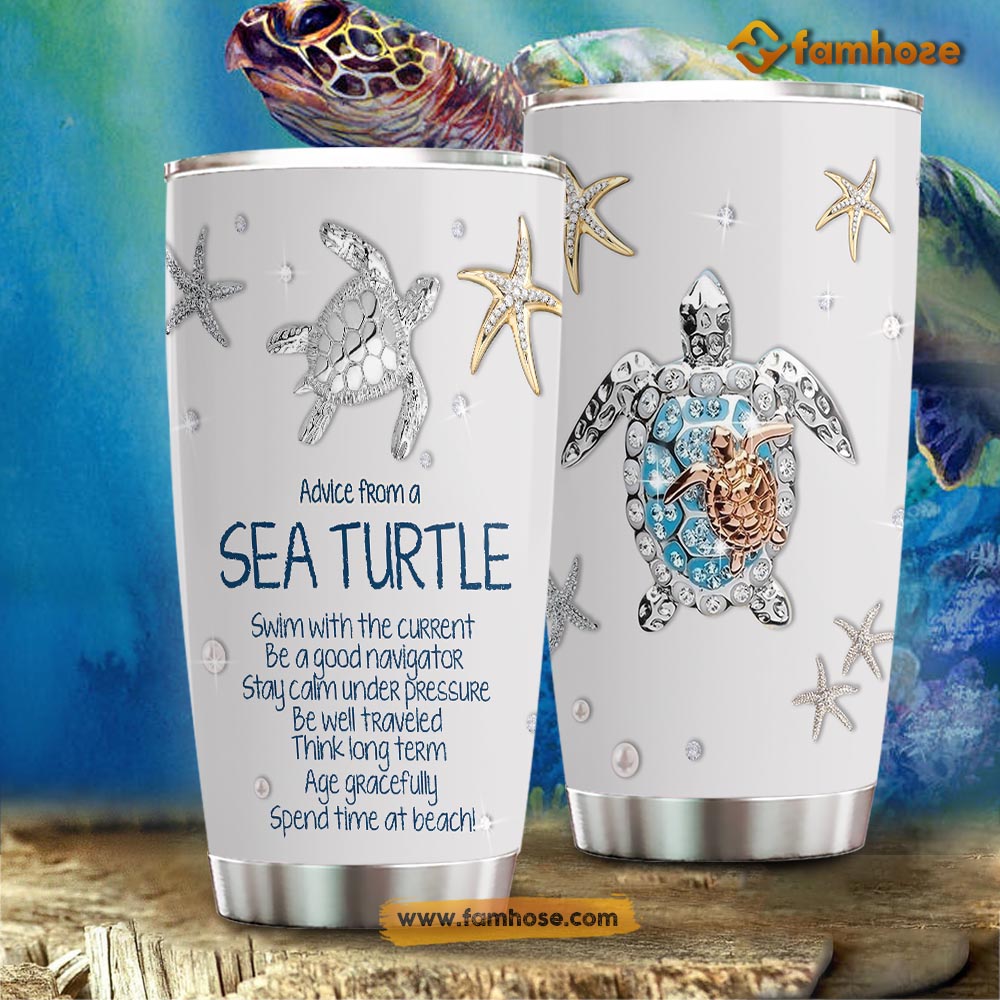 Turtle Tumbler, Advice From A Sea Turtle Spent Time At Beach, Gift For Turtle Lovers