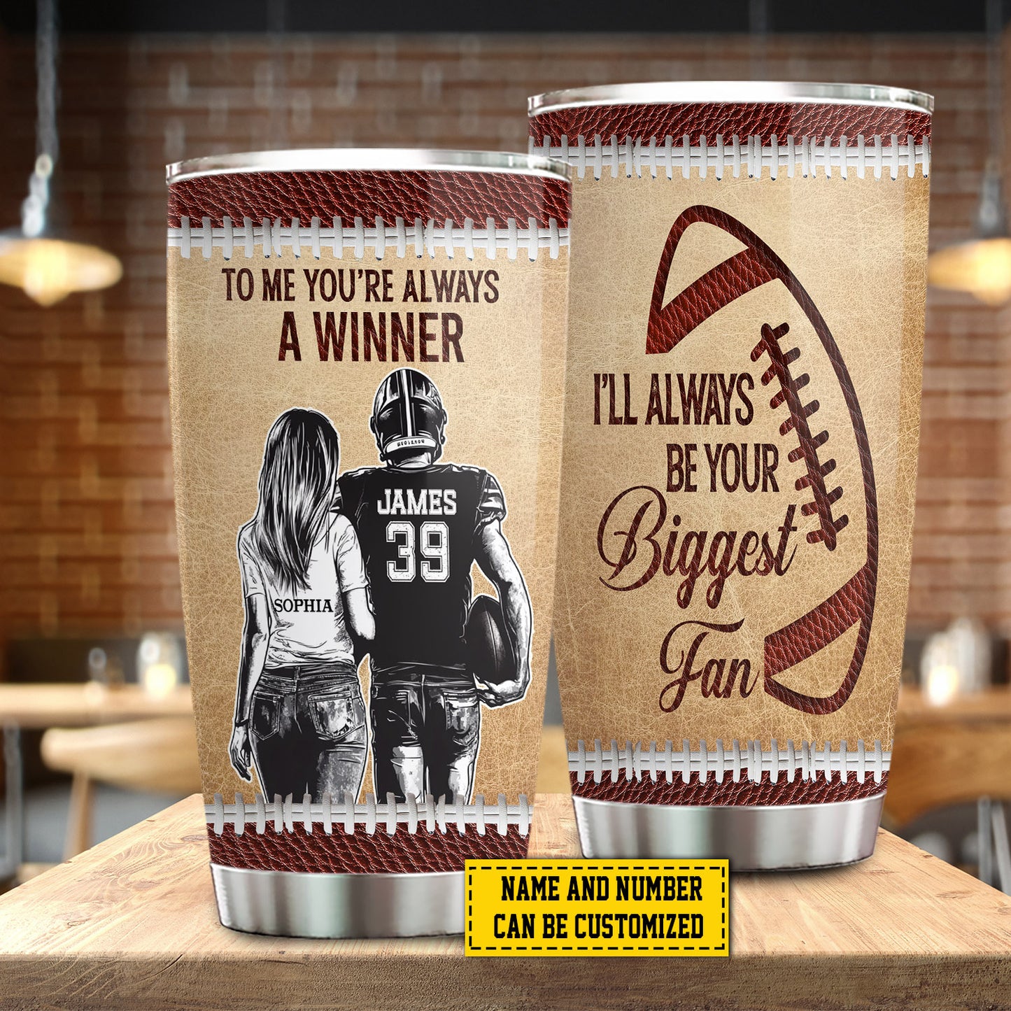 Personalized Football Couple Tumbler, To Me You're Always A Winner Sport Stainless Steel Tumbler, Travel Mug Tumblers Valentine's Day Gift For Football-Loving Couple
