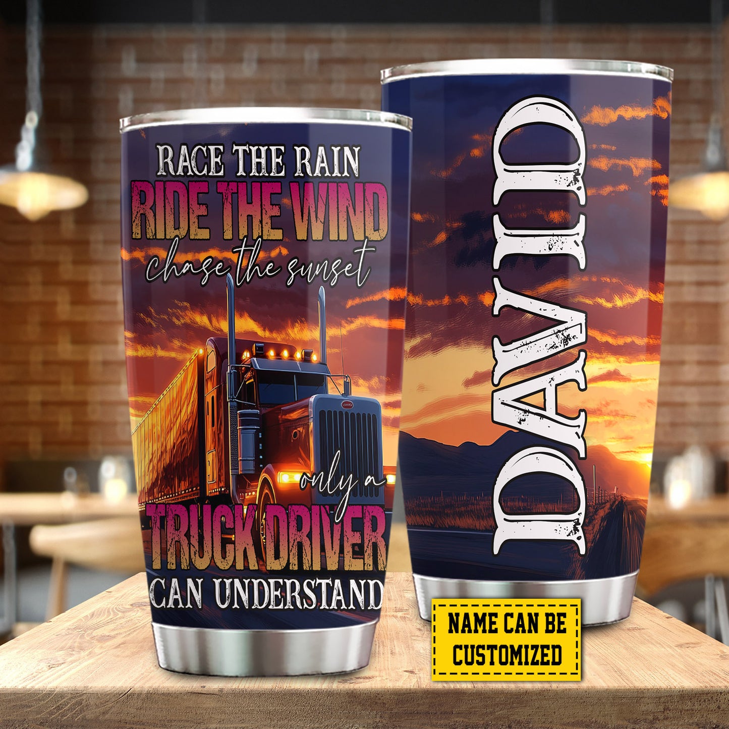 Personalized Trucker Tumbler, Ride The Wind Trucker Stainless Steel Tumbler, Travel Mug Tumblers Gift For Truck Drivers