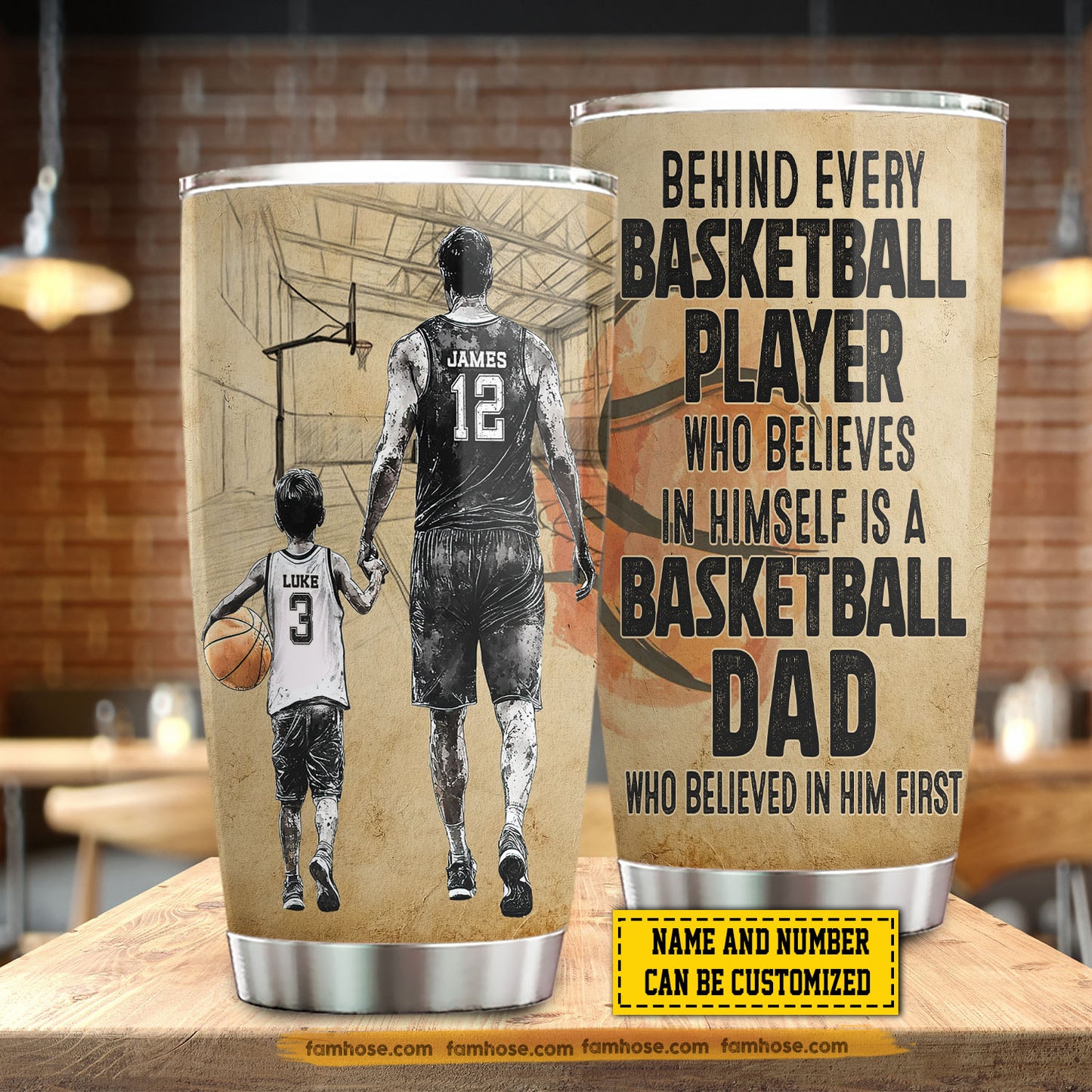 Personalized Basketball Dad Son Tumbler, Behind Every Basketball Player Stainless Steel Tumbler, Father's Day Gift For Basketball Lovers