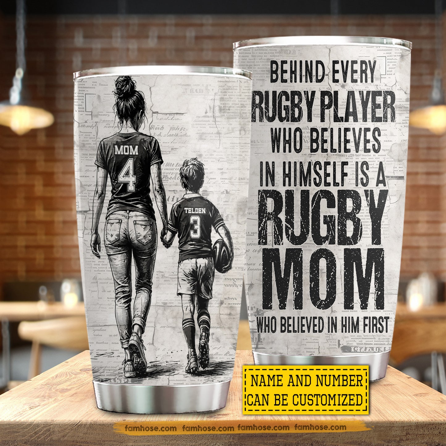 Personalized Rugby Mom Son Tumbler, Behind Every Rugby Player Is A Rugby Mom Sports Stainless Steel Tumbler, Travel Mug Tumblers Gift For Rugby Lovers