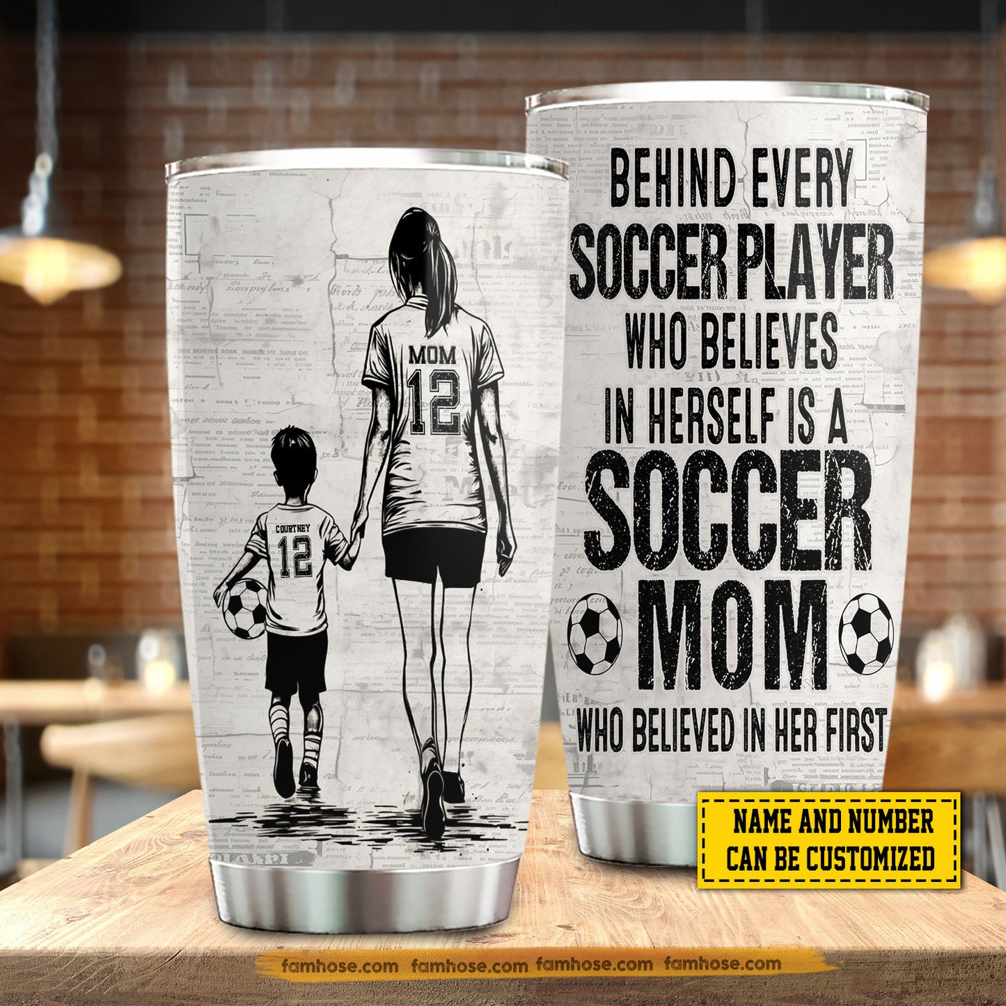 Personalized Soccer Mom Son Tumbler, Behind Every Soccer Player Sports Stainless Steel Tumbler, Travel Mug Tumblers Mother's Day Gift For Mom From Soccer Boy