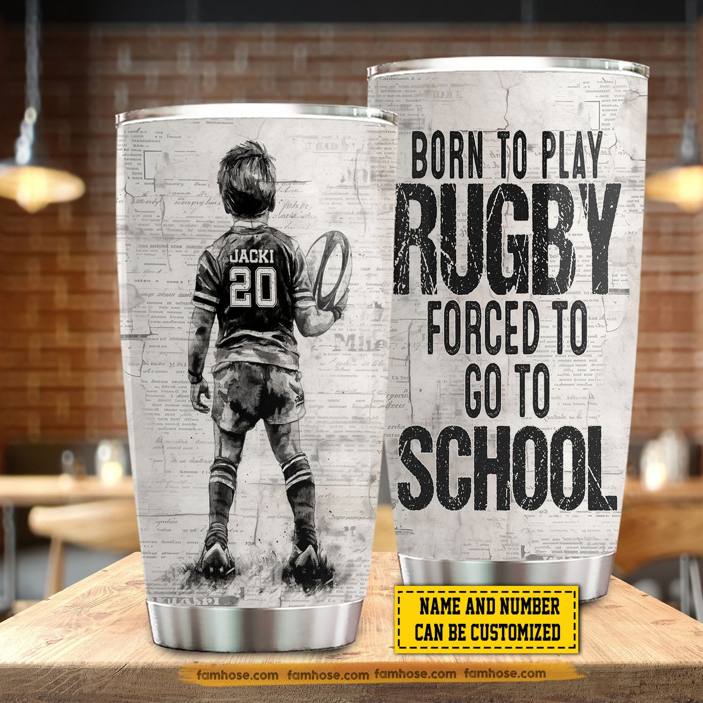 Funny Personalized Back To School Rugby Boy Kid Tumbler, Born To Play Rugby Sports Stainless Steel Tumbler Gift For Rugby Lovers