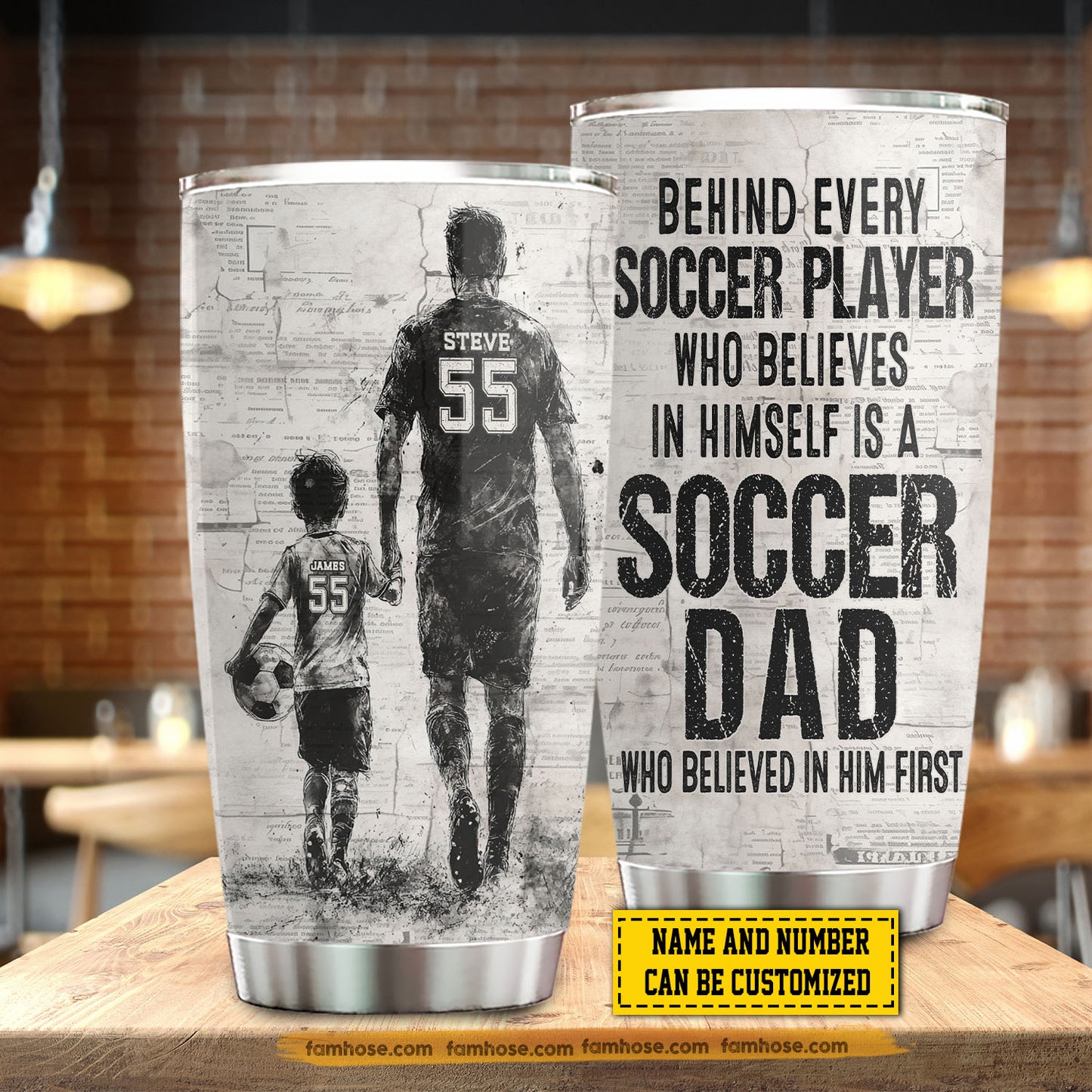 Personalized Soccer Dad Son Tumbler, Behind Every Soccer Player Sports Stainless Steel Tumbler, Travel Mug Tumblers Father's Day Gift For Soccer Lovers