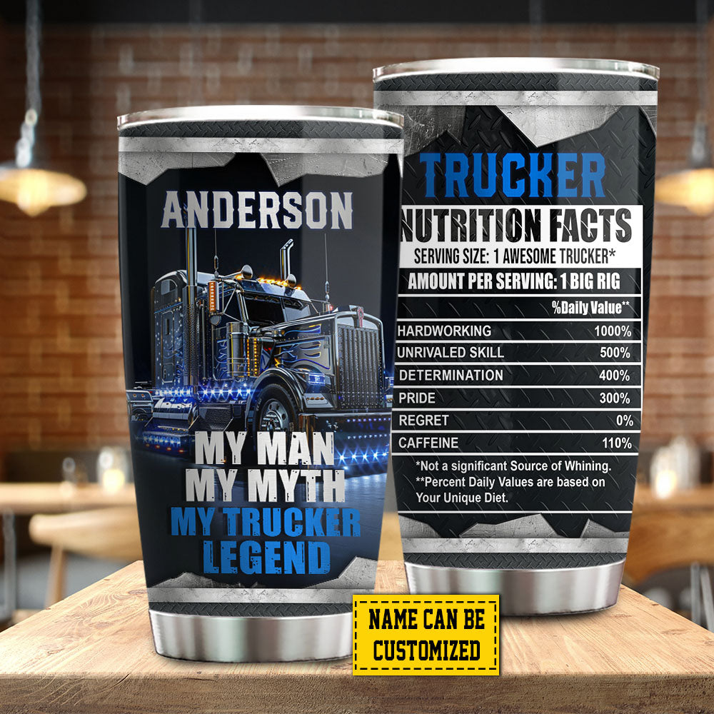 Personalized Trucker Stainless Steel Tumbler, Trucker Nutrition Facts Tumbler Gifts For Truck Drivers