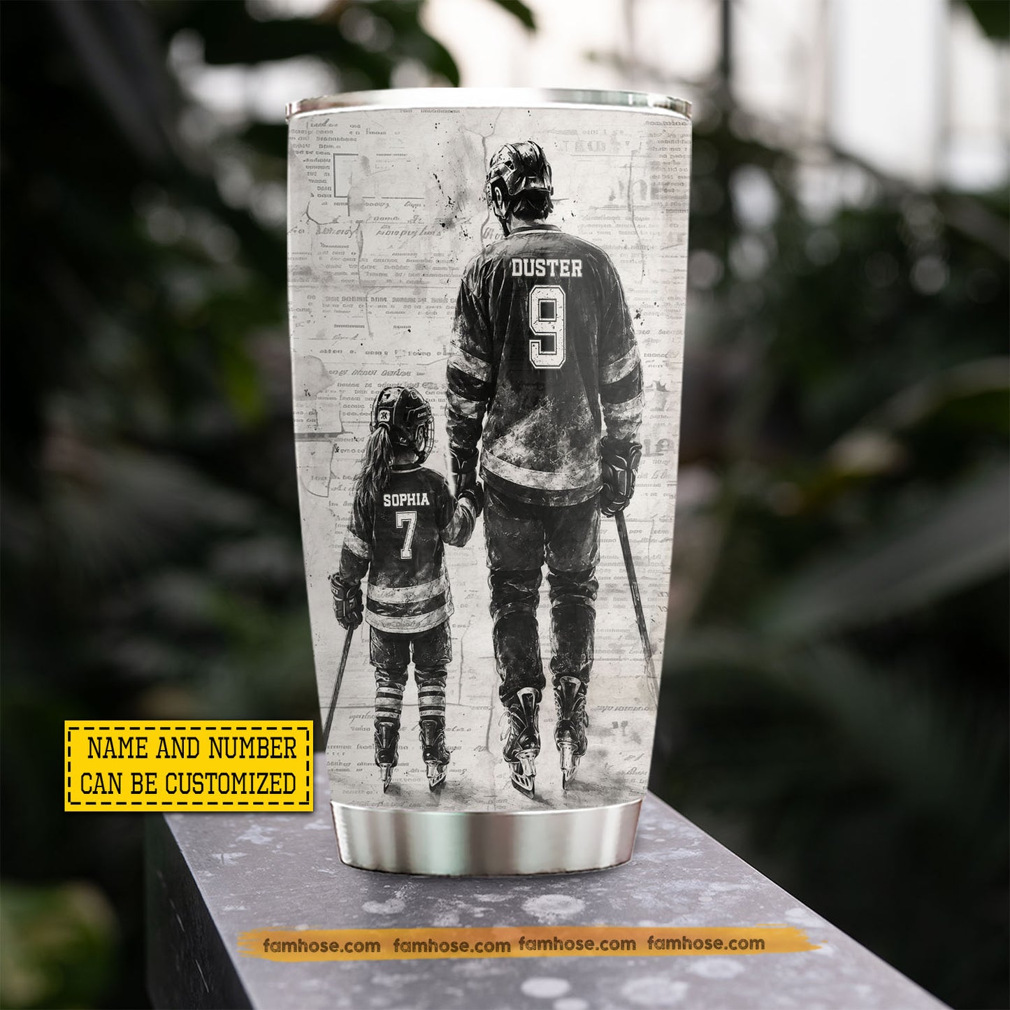 Personalized Hockey Dad Daughter Tumbler, Behind Every Hockey Player Sports Stainless Steel Tumbler, Travel Mug Tumblers Father's Day Gift For Hockey Lovers
