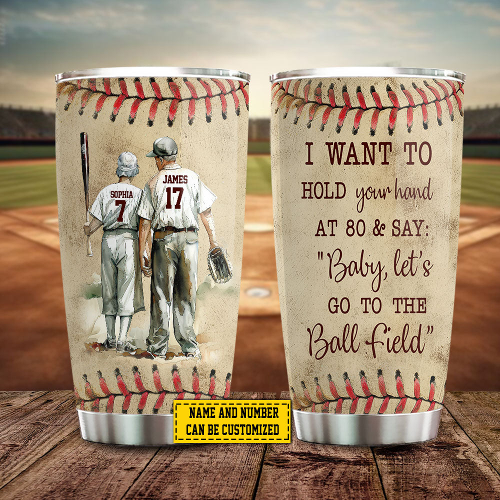 Couple Baseball Tumbler, I Want To Hold Your Hand, Romantic Stainless Steel Tumbler, Gift For Baseball Lovers, Baseball Players