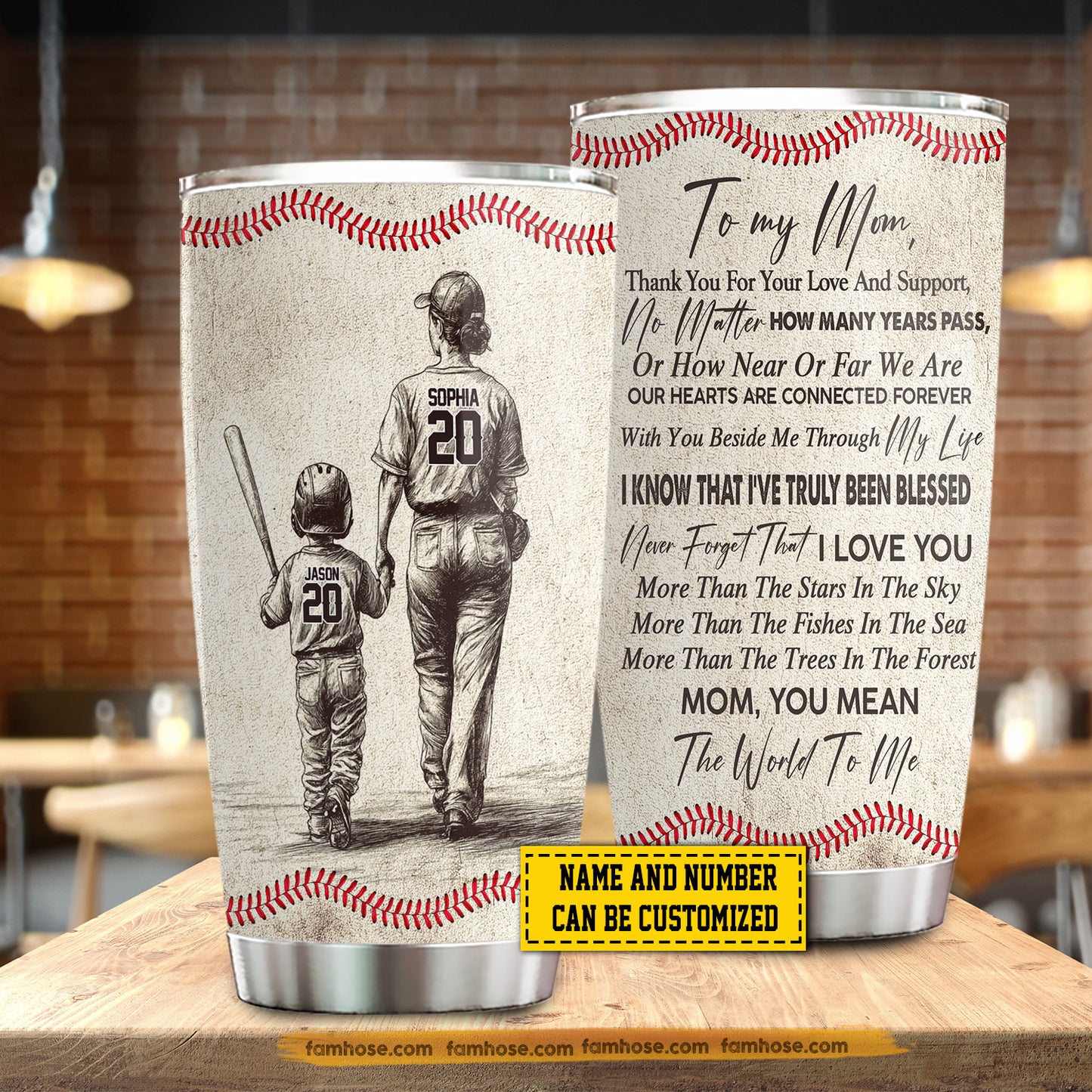 Personalized Baseball Mom & Son Stainless Steel Tumbler, To My Mom You Mean The World To Me Sport Travel Mug Tumblers Mother's Day Gift For Mom From Baseball Son