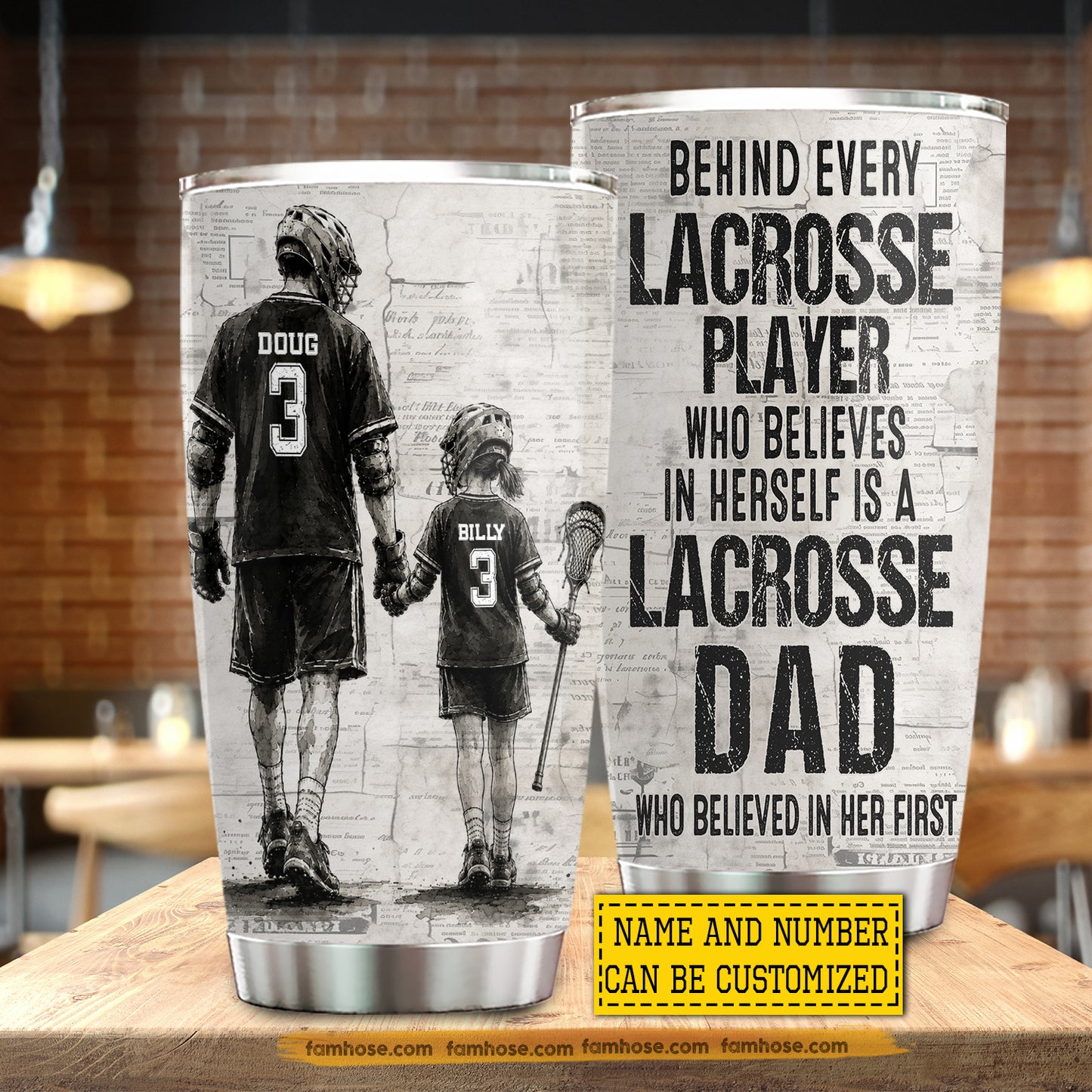 Personalized Lacrosse Dad Daughter Tumbler, Behind Every Lacrosse Player Sports Stainless Steel Tumbler, Travel Mug Tumblers Father's Day Gift For Lacrosse Lovers