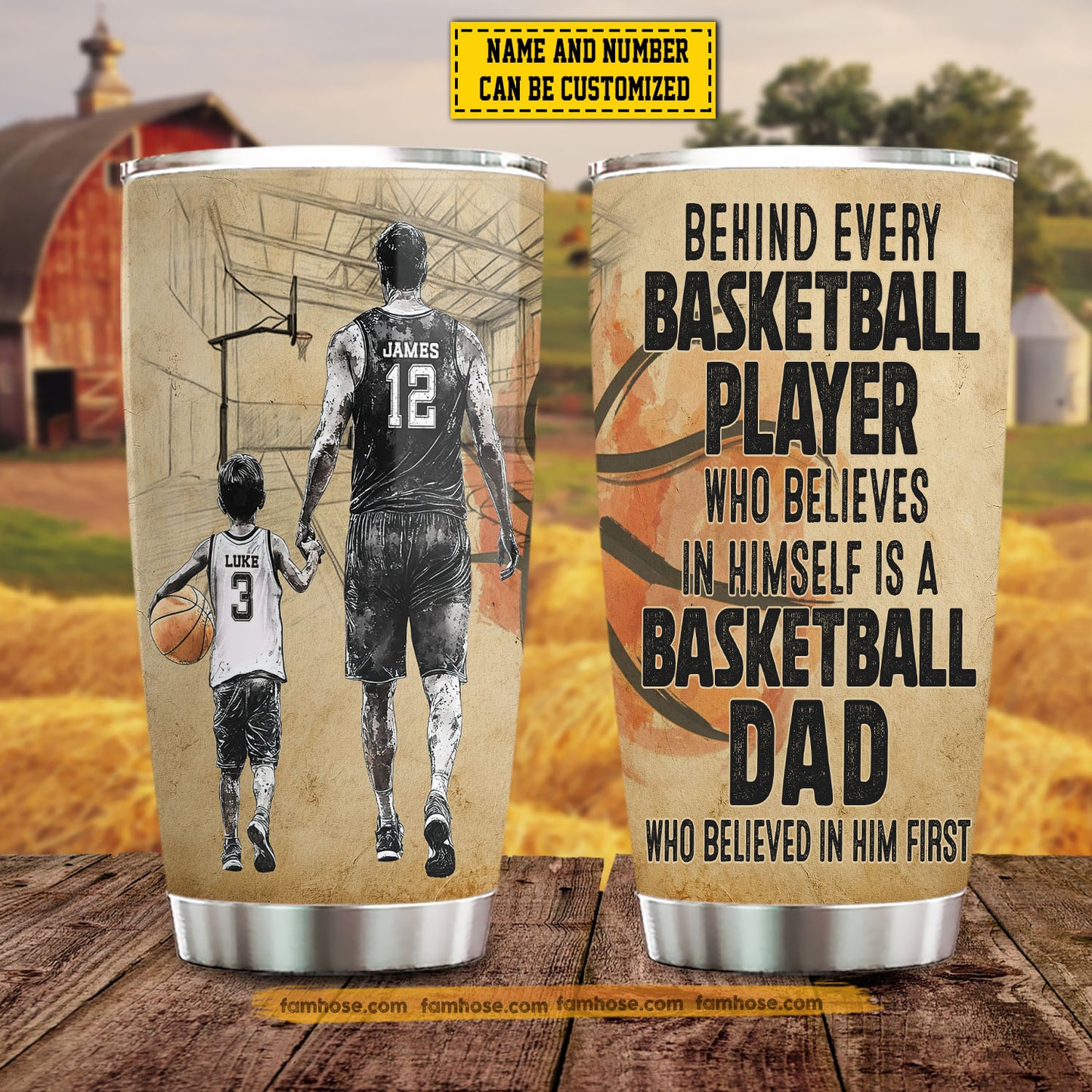 Personalized Basketball Dad Son Tumbler, Behind Every Basketball Player Stainless Steel Tumbler, Father's Day Gift For Basketball Lovers