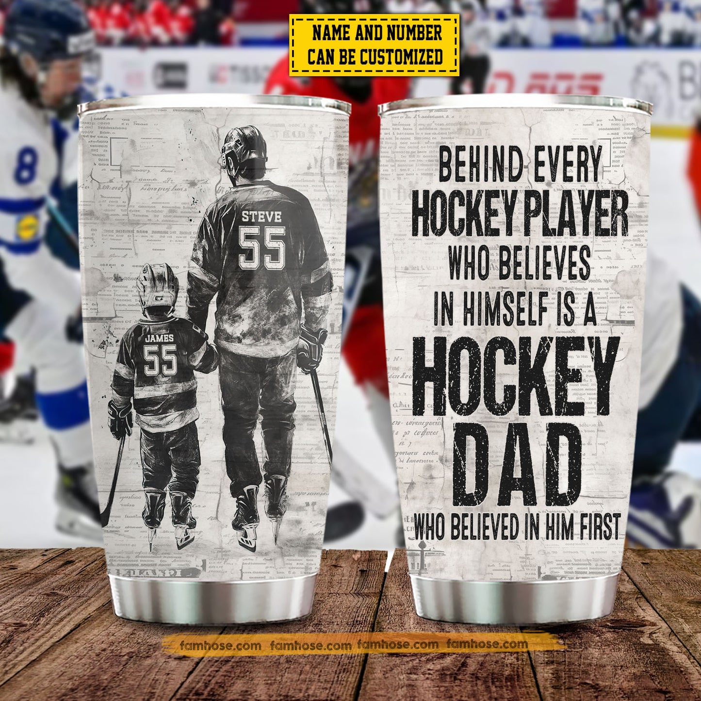 Personalized Hockey Dad Son Tumbler, Behind Every Hockey Player Sports Stainless Steel Tumbler, Travel Mug Tumblers Father's Day Gift For Hockey Lovers