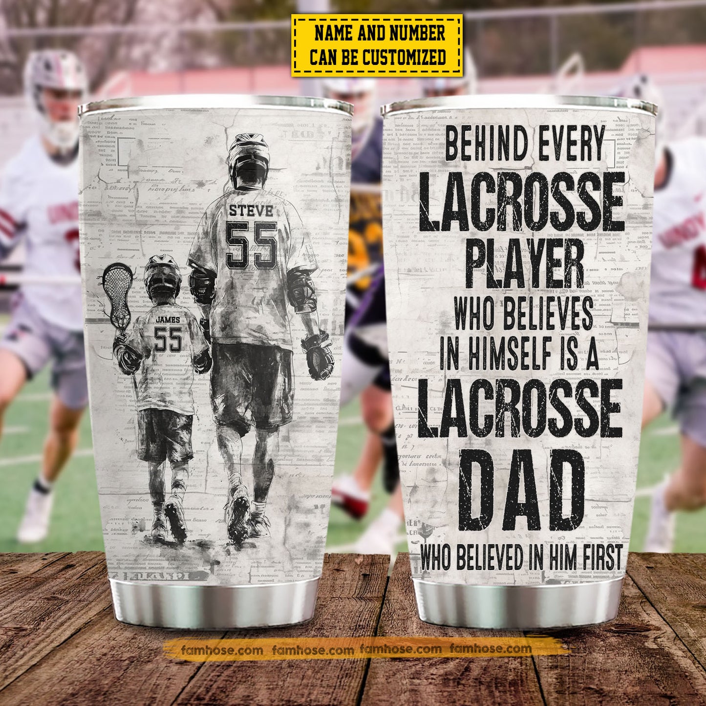 Personalized Lacrosse Dad Son Tumbler, Behind Every Lacrosse Player Sports Stainless Steel Tumbler, Travel Mug Tumblers Father's Day Gift For Lacrosse Lovers