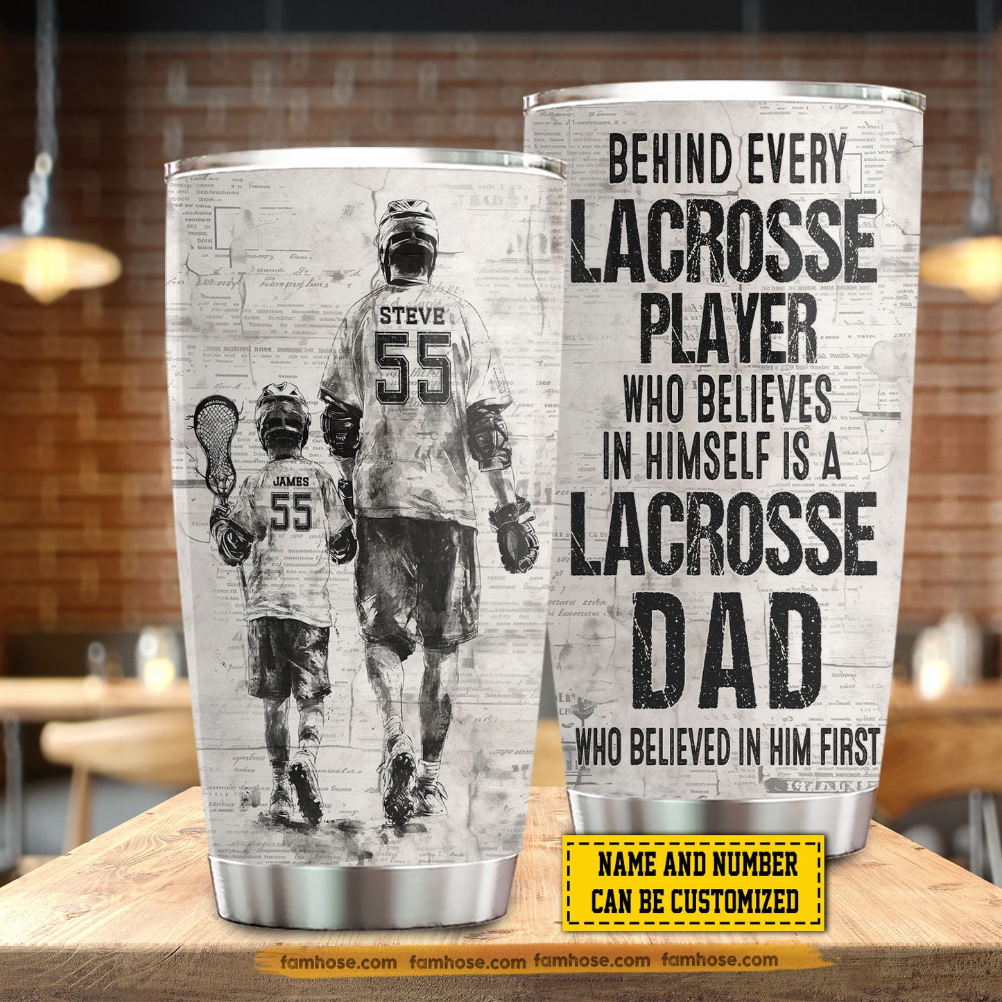 Personalized Lacrosse Dad Son Tumbler, Behind Every Lacrosse Player Sports Stainless Steel Tumbler, Travel Mug Tumblers Father's Day Gift For Lacrosse Lovers
