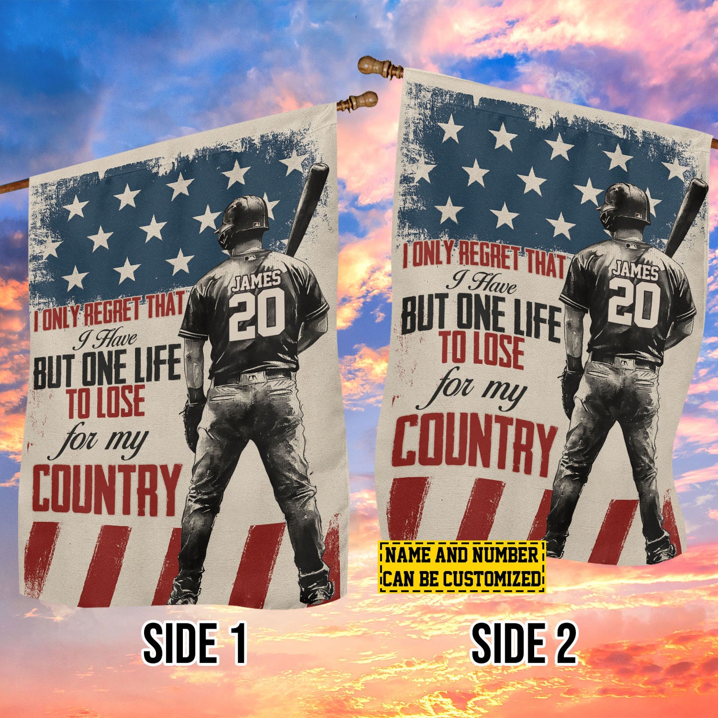 Personalized July 4th Baseball American Garden Flag House Flag, One Life To Lose For My Country Yard Flag Gift For Baseball Lovers