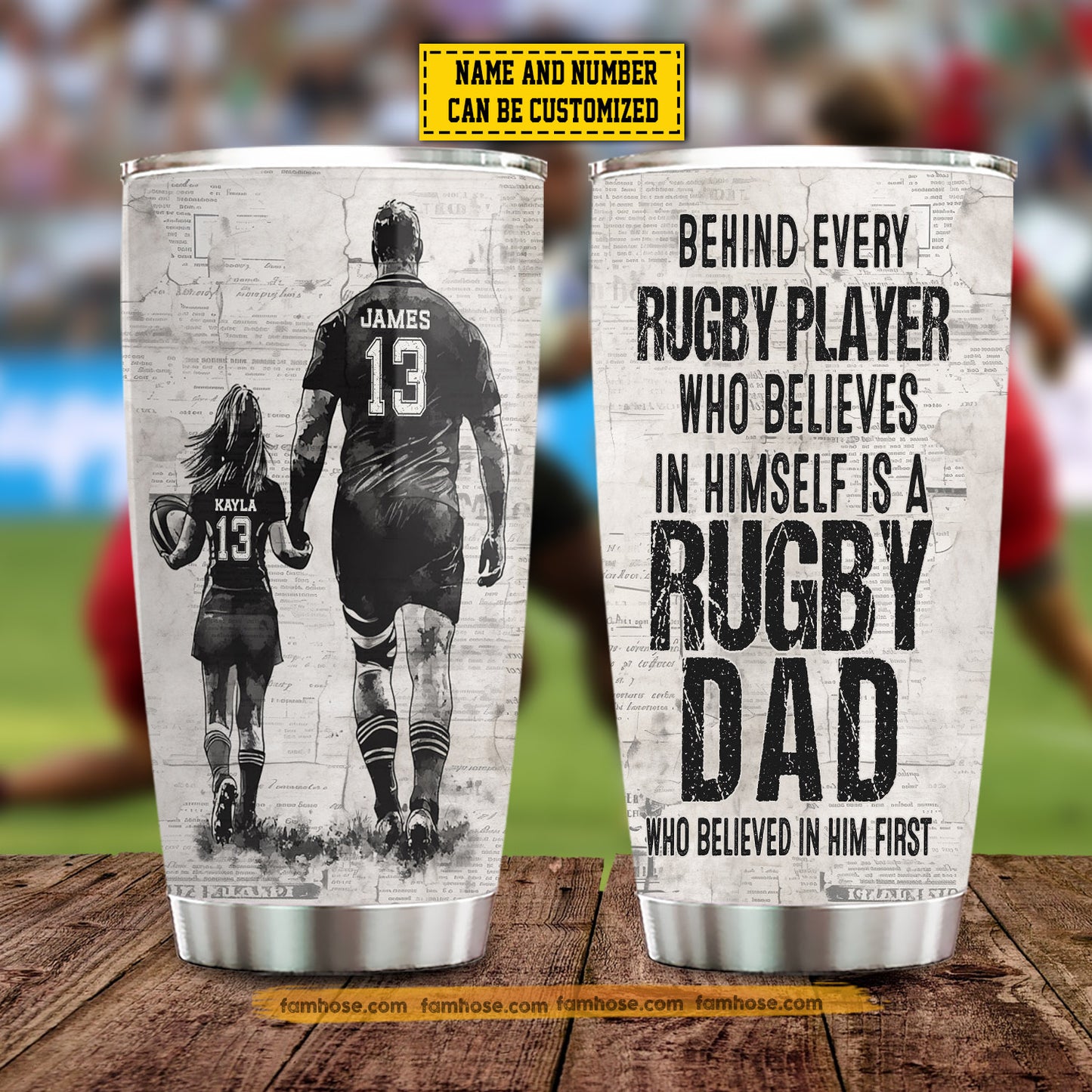 Personalized Rugby Dad Daughter Tumbler, Behind Every Rugby Player Sports Stainless Steel Tumbler, Travel Mug Tumblers Gift For Rugby Lovers