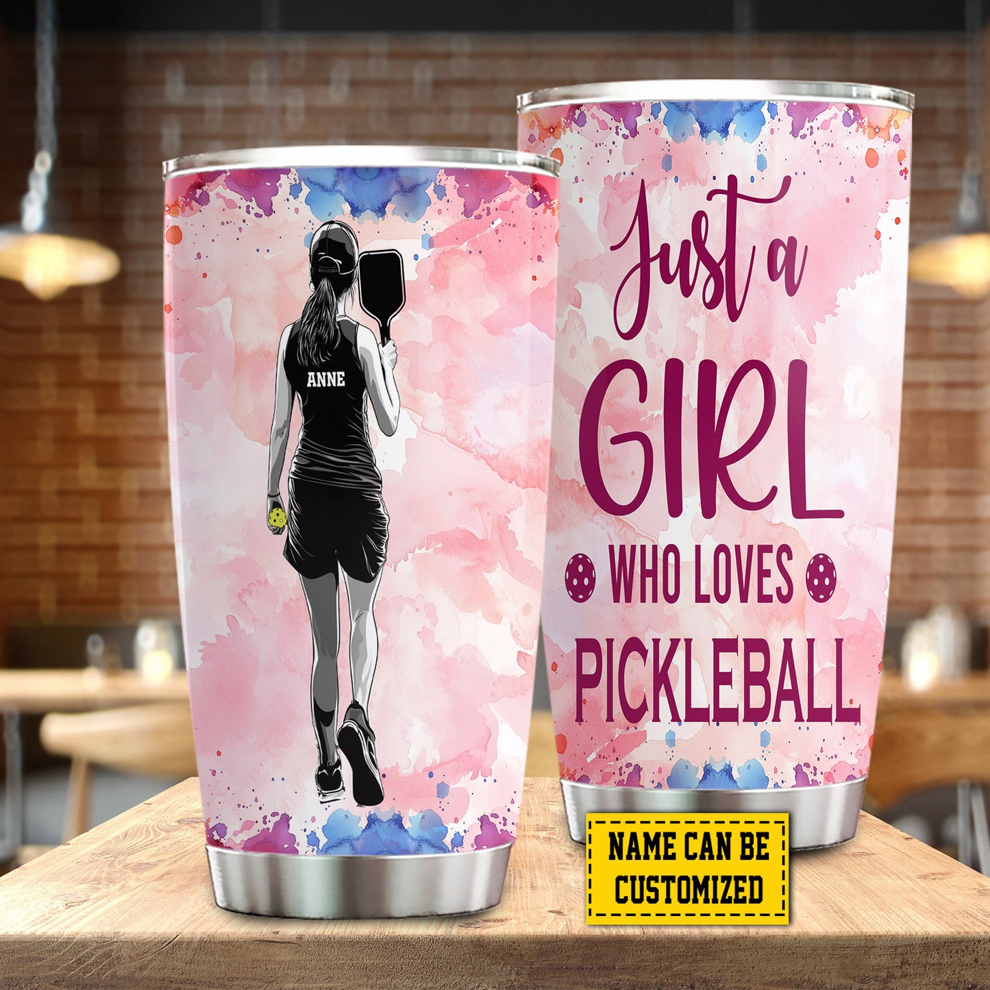 Personalized Pickleball Girl Tumbler, Just A Girl Who Loves Pickleball Sports Stainless Steel Tumbler, Travel Mug Tumblers Gift For Pickleball Lovers