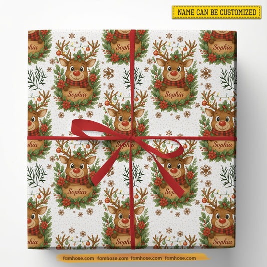 Cute Personalized Christmas Reindeer Wrapping Paper, Cute Reindeer Smiles Wrapping Paper Rolls Xmas Gift