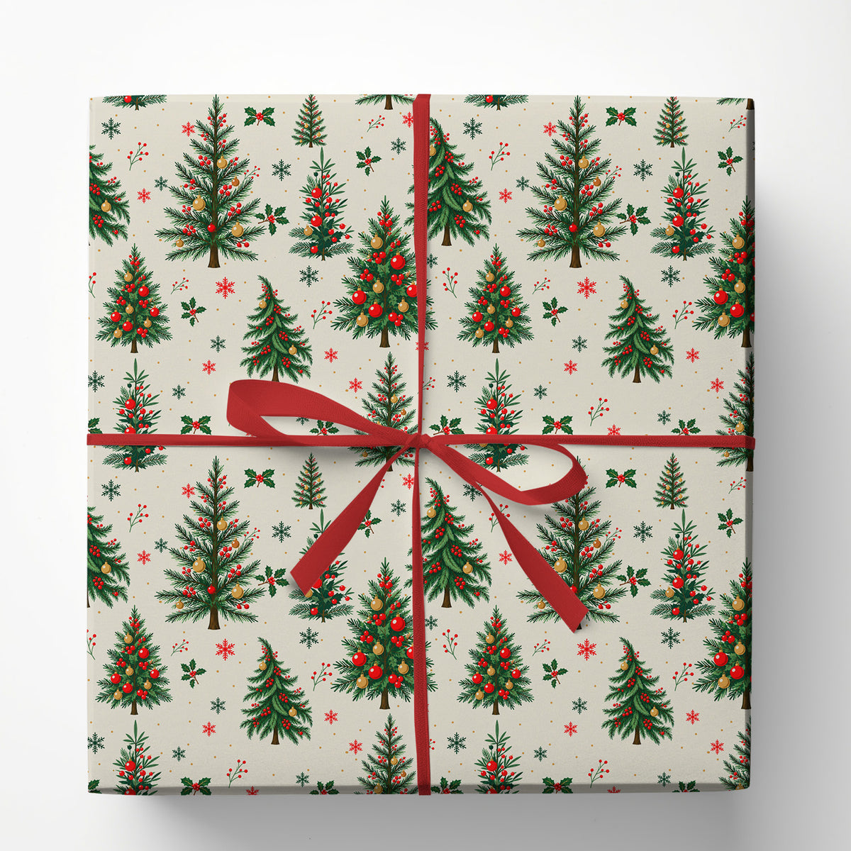 Vintage Christmas Tree Wrapping Paper, Classic Red And Green Evergreen Trees Wrapping Paper Rolls, Xmas Gift Wrap