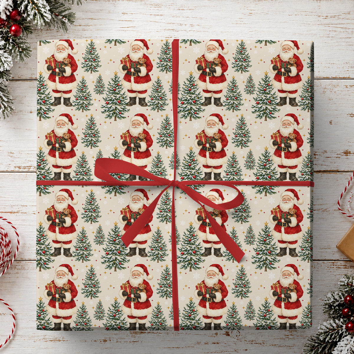 Vintage Christmas Wrapping Paper, Santa's Little Christmas Surprise Wrapping Paper Rolls, Xmas Gift Wrap