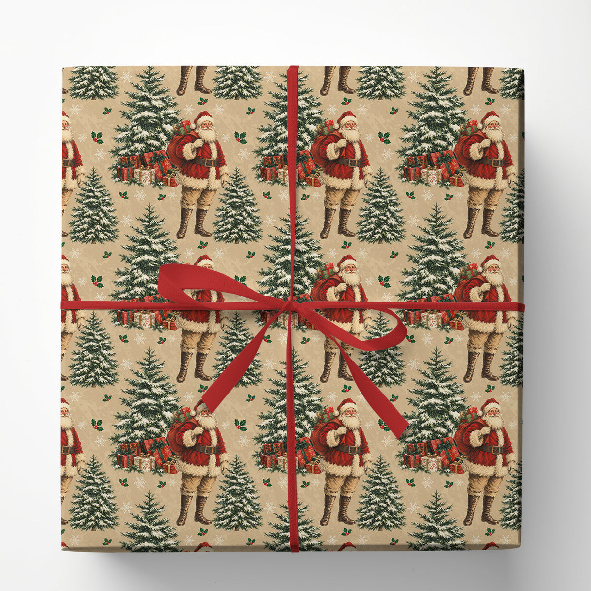 Vintage Santa Claus Wrapping Paper, Retro Christmas Tree Pattern Wrapping Paper Rolls, Xmas Gift Wrap