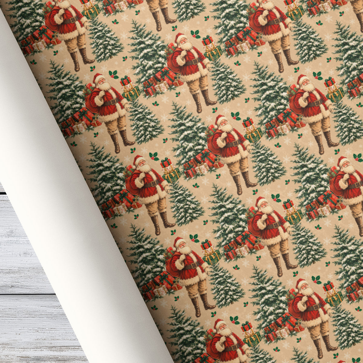 Vintage Santa Claus Wrapping Paper, Retro Christmas Tree Pattern Wrapping Paper Rolls, Xmas Gift Wrap