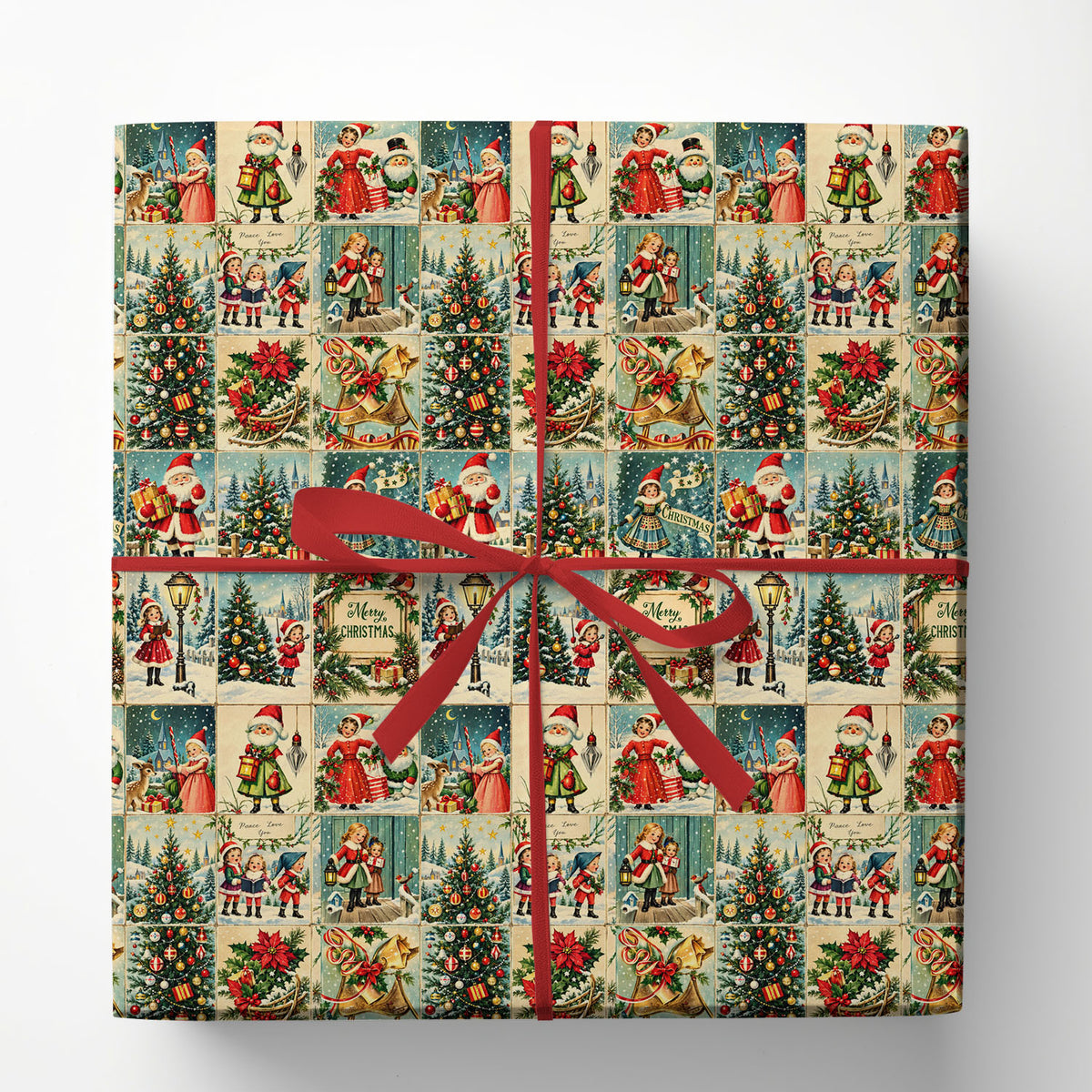 Vintage Christmas Wrapping Paper Wrapping Paper, Retro Christmas Postcard Collage Wrapping Paper Rolls, Xmas Gift Wrap