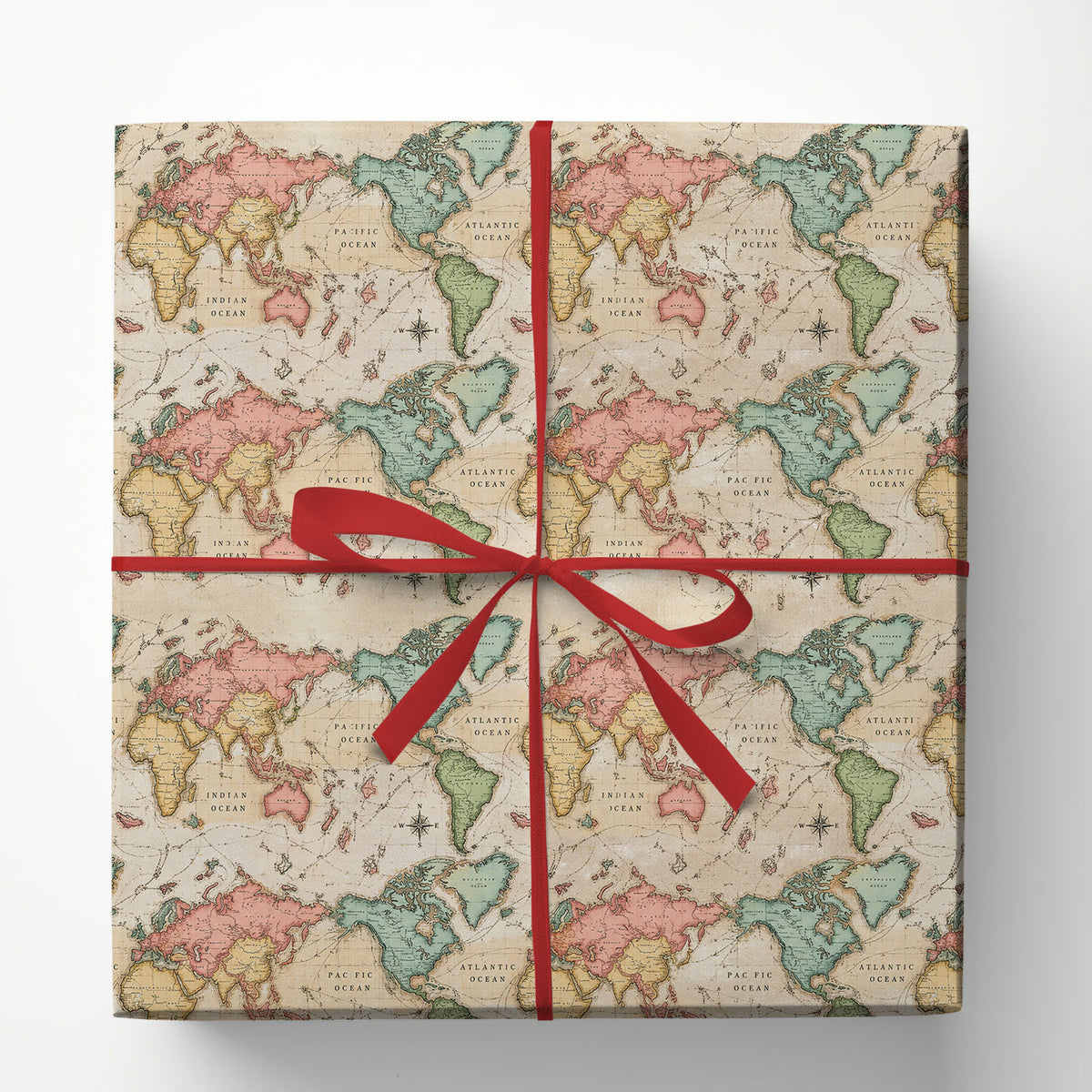 Vintage World Map Wrapping Paper, Antique Atlas Cartography Design Wrapping Paper Rolls, Gift Wrap For Travelers & Adventure Lovers