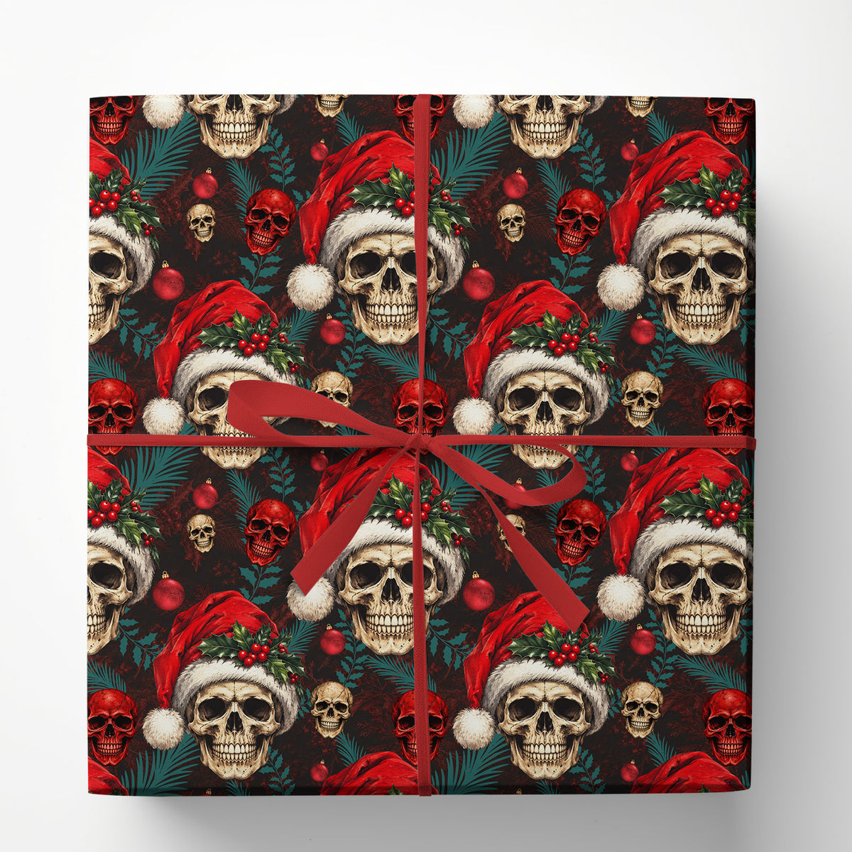 Christmas Skull Wrapping Paper, Skeleton Santa Hat Pattern Wrapping Paper Rolls, Xmas Gift Wrap For Skeleton Lover