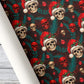 Christmas Skull Wrapping Paper, Skeleton Santa Hat Pattern Wrapping Paper Rolls, Xmas Gift Wrap For Skeleton Lover