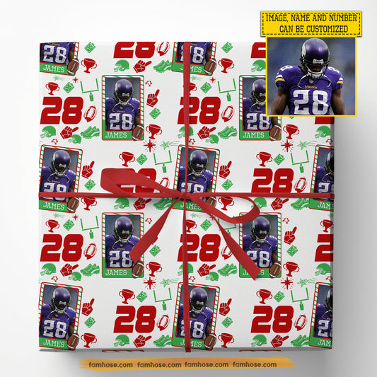 Personalized Football Wrapping Paper, Football Star Pattern Wrapping Paper Rolls, Gift Wrap For Football Lover