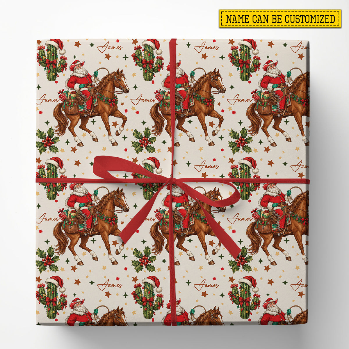 Personalized Western Christmas Cowboy Wrapping Paper, Cowboy Santa Riding Horse Wrapping Paper Rolls, Xmas Gift Wrap For Cowboys